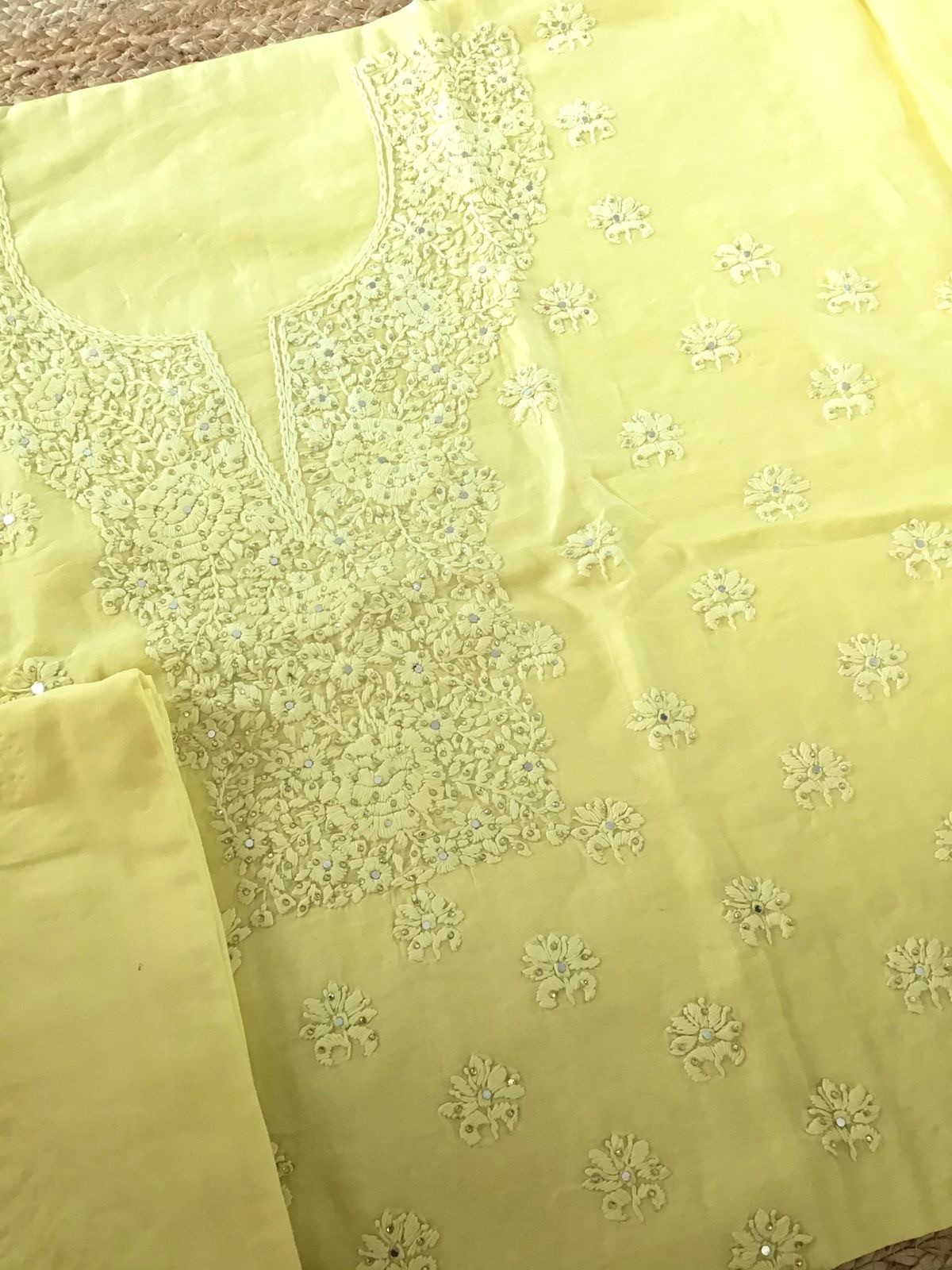 Pure Chanderi Embroidered Suit - Yellow