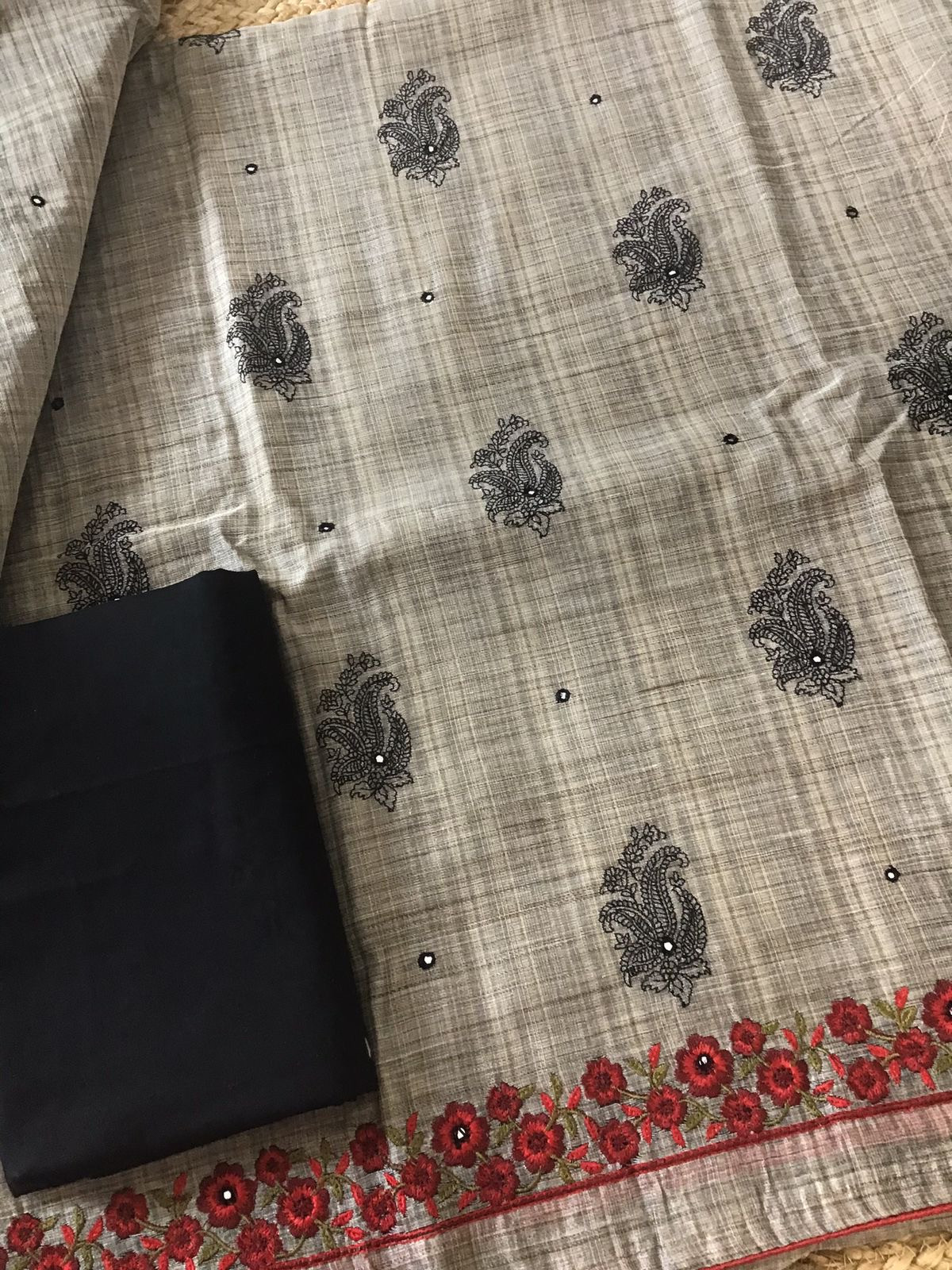 Soft Khadi Chanderi Embroidered Suit - Brown