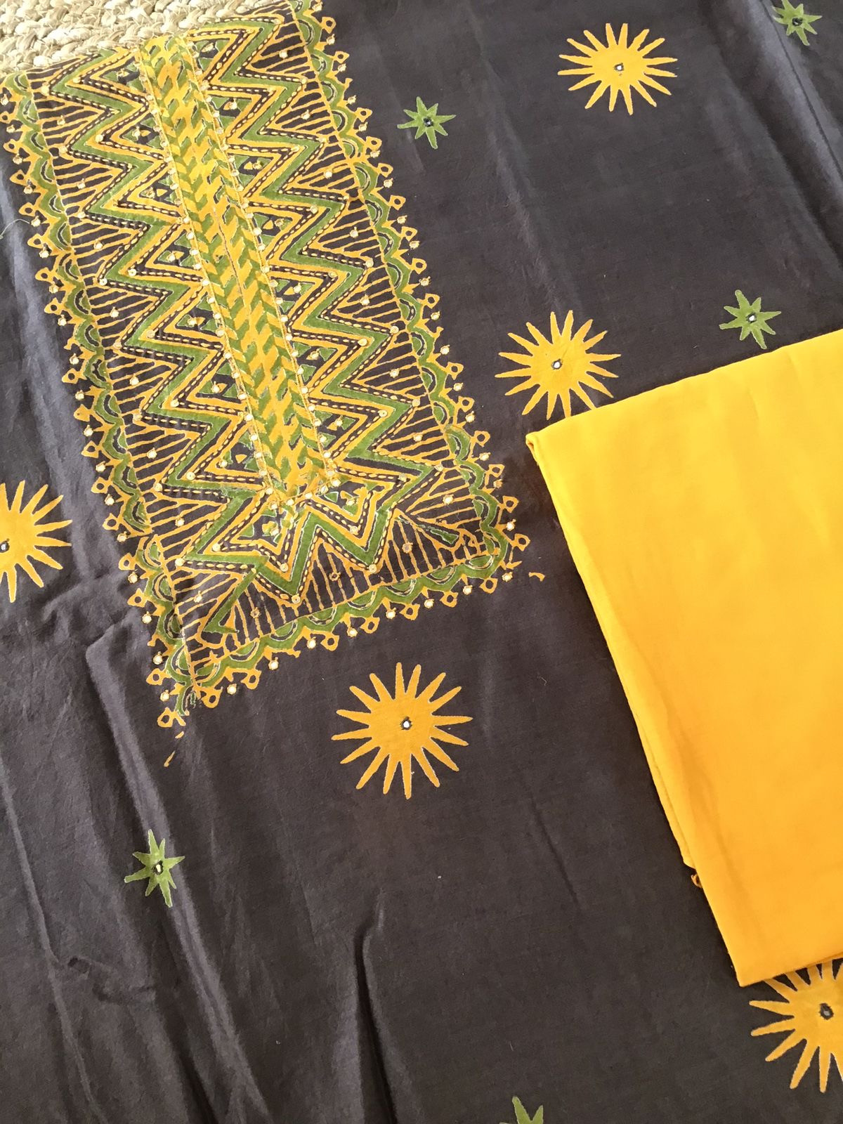 Pure Chanderi Printed Embroidered Suit - Brown