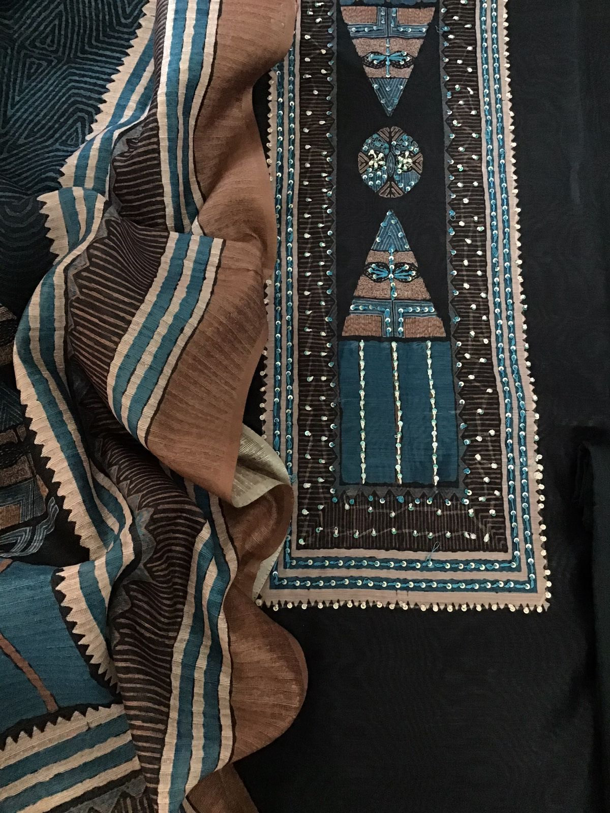 Soft Kora Chanderi Printed Embroidered Suit - Black