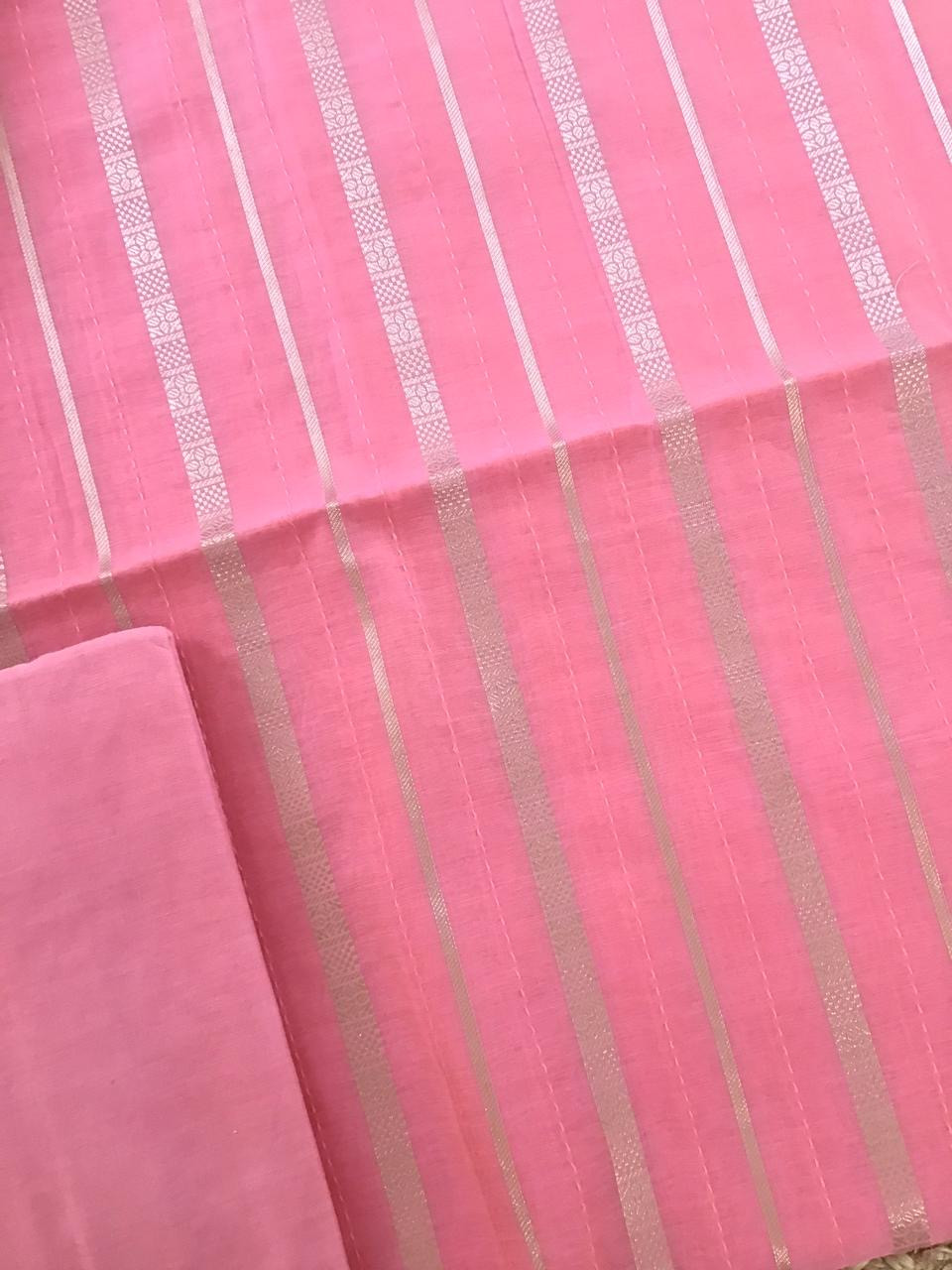 Pure Chanderi Silk Banarasi Weaved Embroidered Suit - Pink