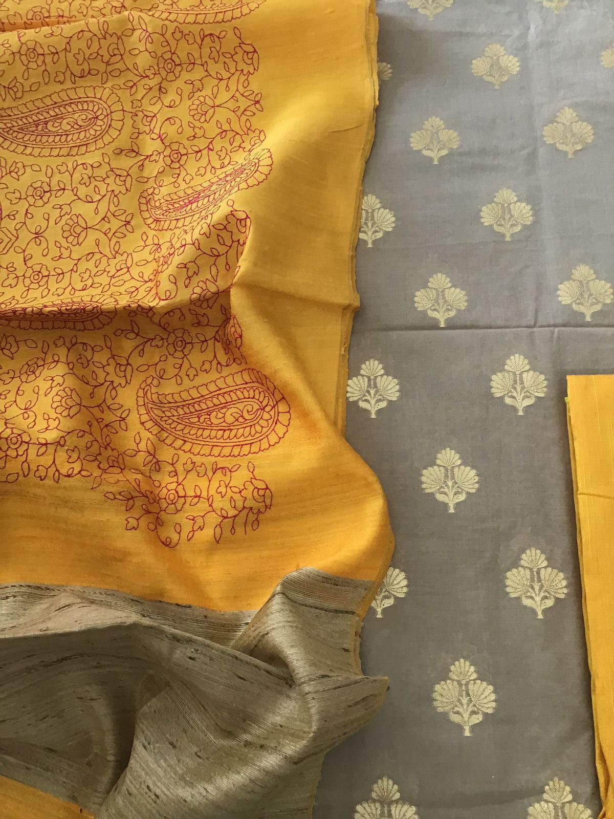 Pure Chanderi Banarasi Weaved Suit With Pure Tussar Embroidered Dupatta - Beige