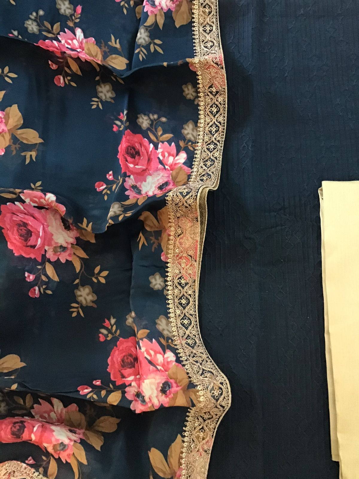 Pure Linen Chanderi Silk Embroidered Suit - Blue