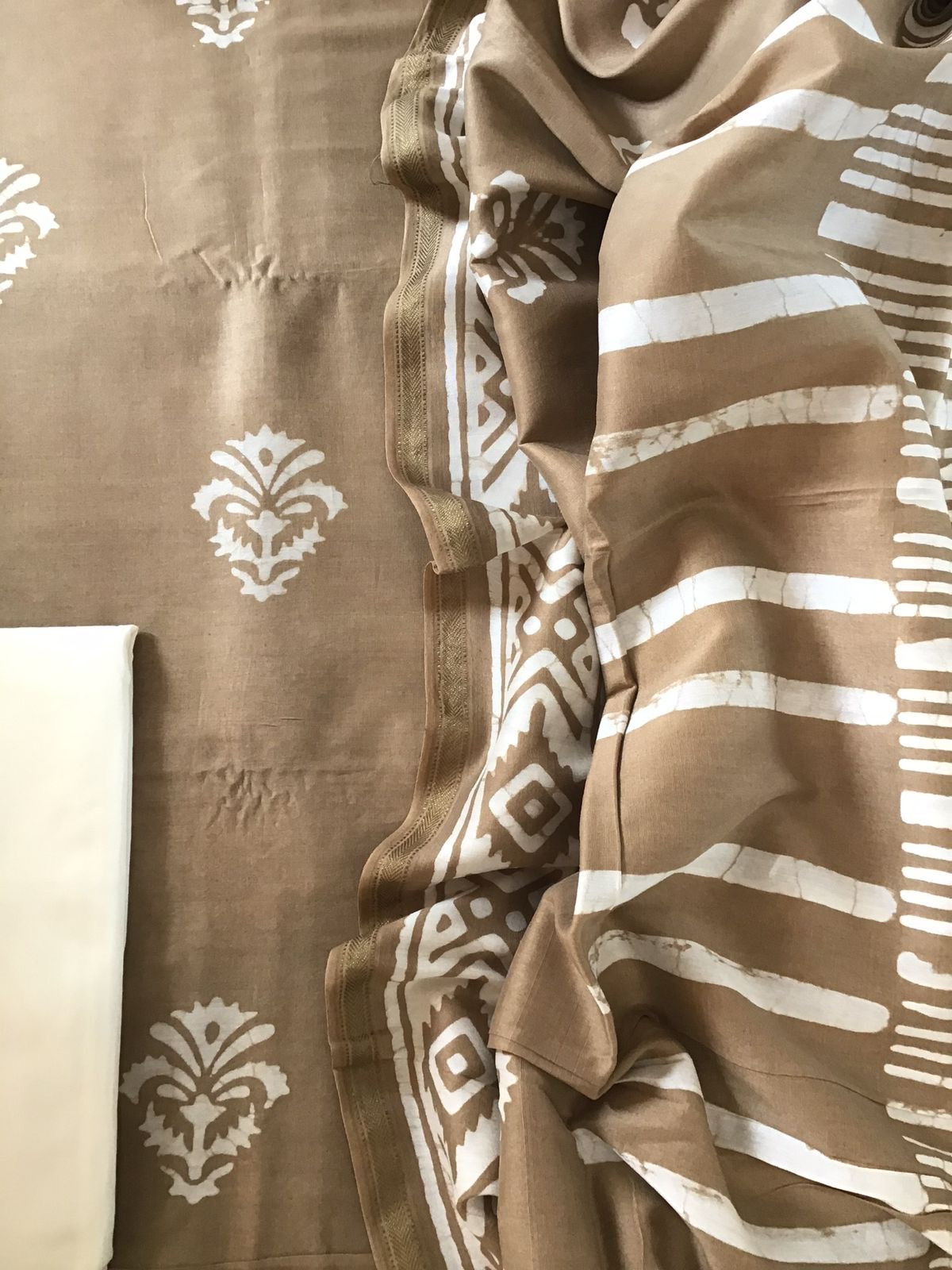 Pure Maheshwari Printed Suit - Beige