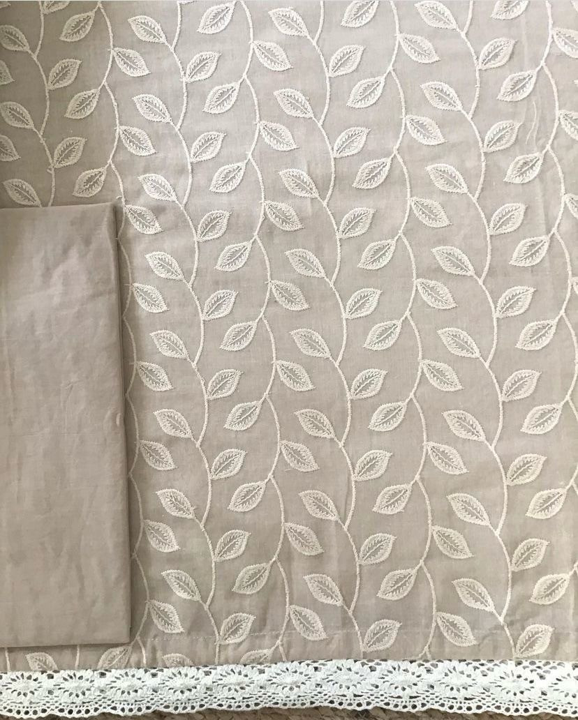 Pure Cotton Embroidered Suit - Beige