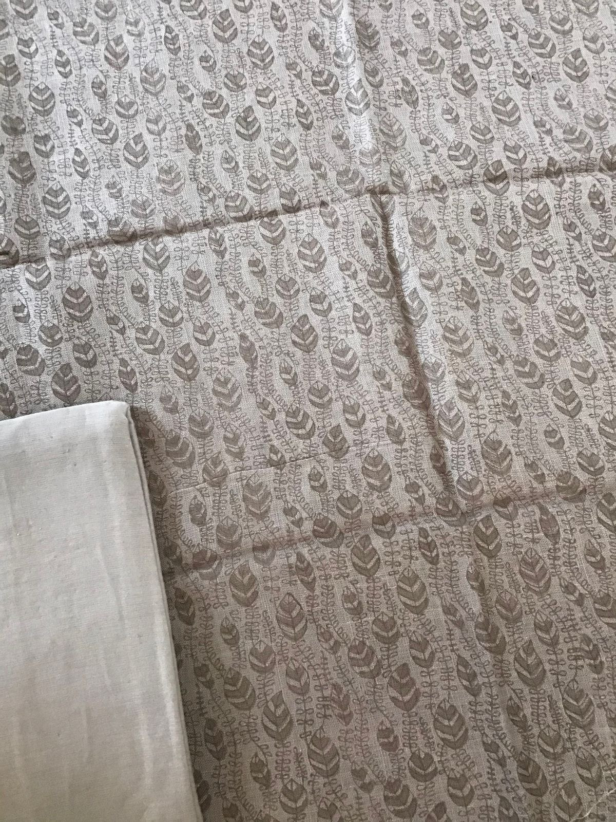 Pure Linen Jute Cotton Printed Suit - Brown