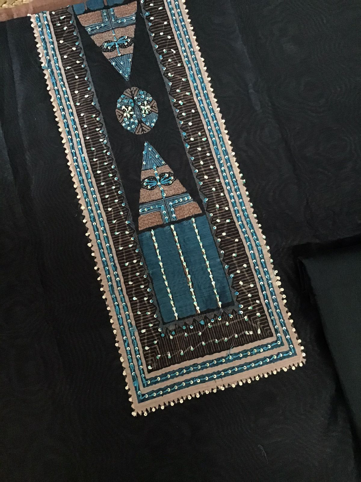 Soft Kora Chanderi Printed Embroidered Suit - Black