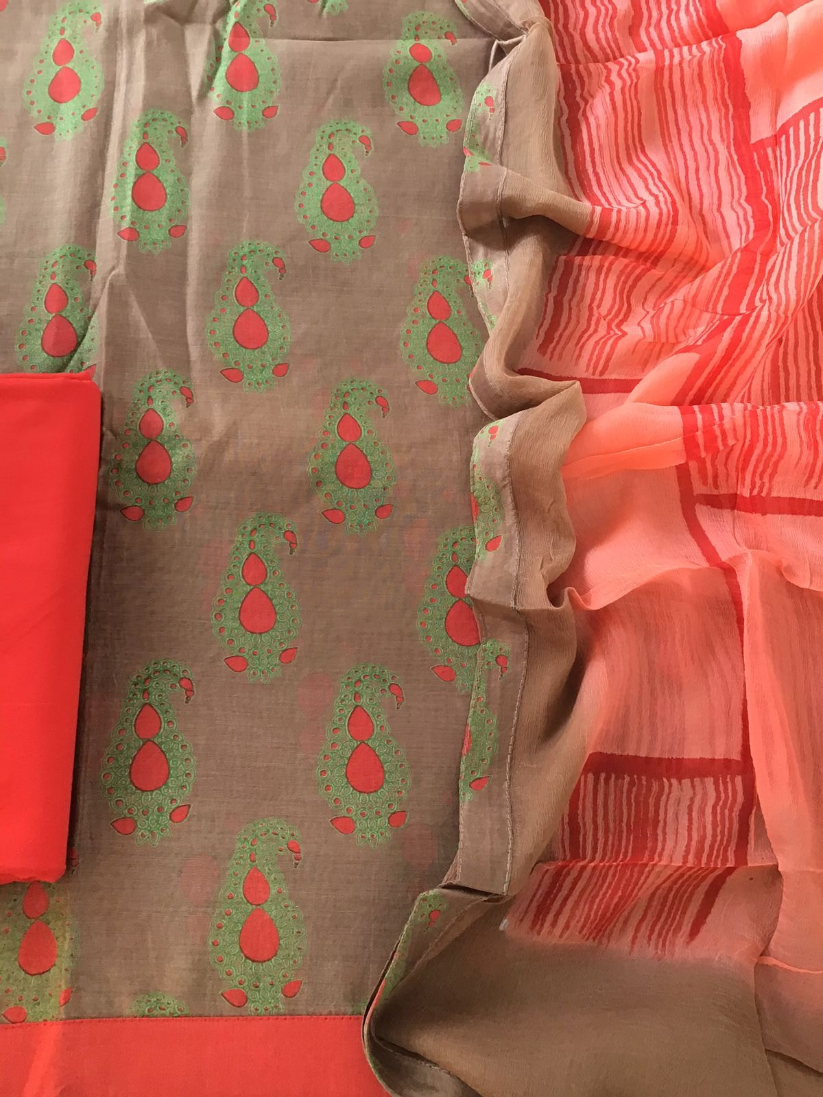 Pure Chanderi Printed Suit - BrownOrange