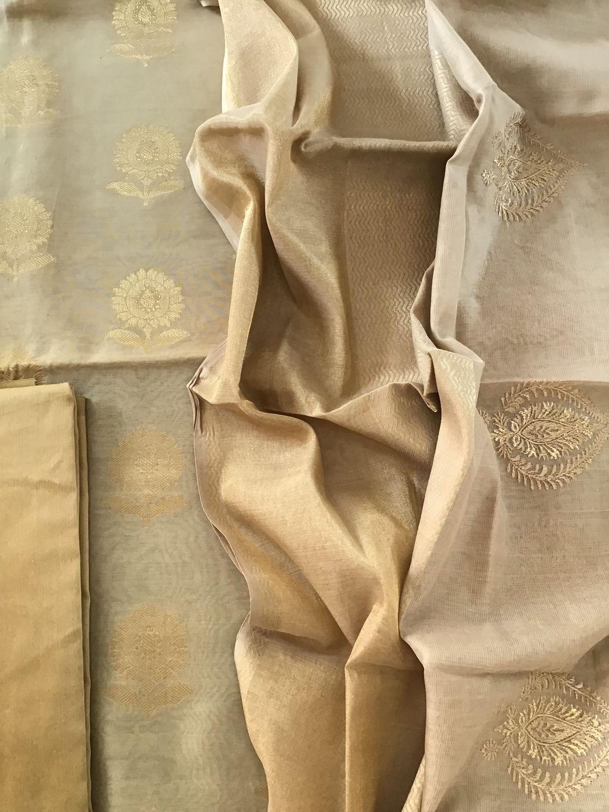 Pure Chanderi Silk Banarasi Weaved Suit - Beige
