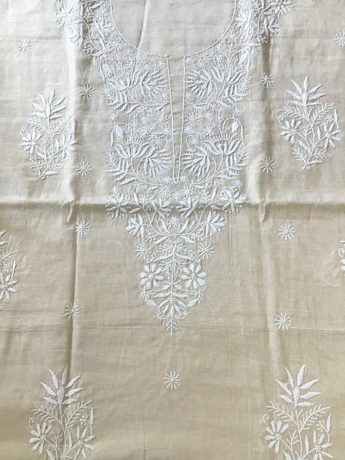 Pure Tissue Chanderi Chikankari Embroidered Suit - Beige