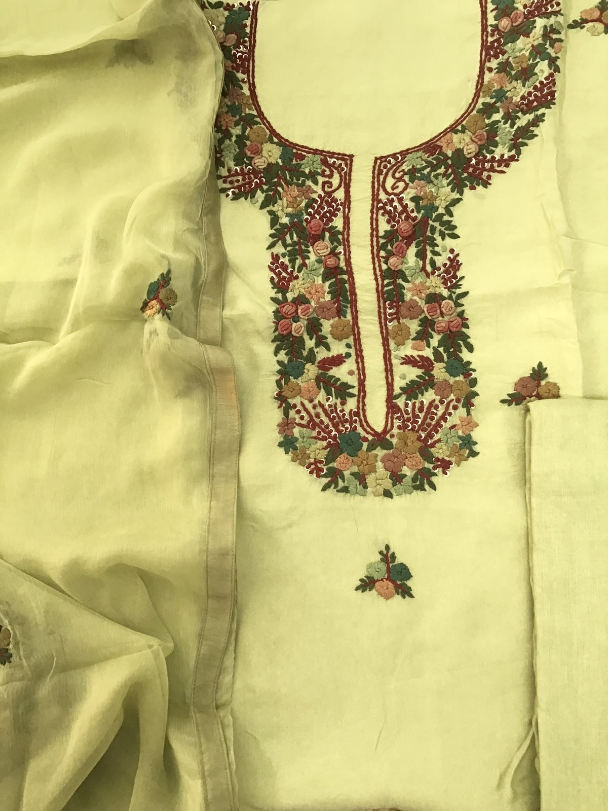 Pure Upada Embroidered Suit - Green