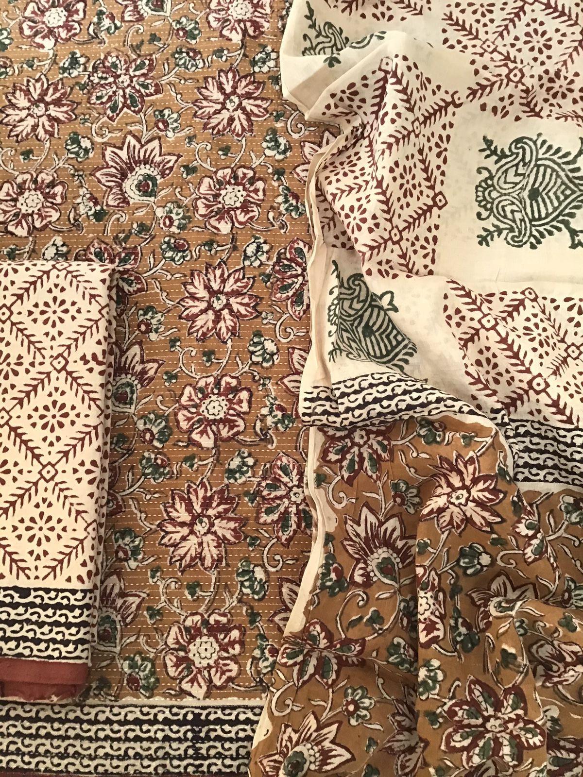 Pure Cotton Printed Embroidered Suit - Brown