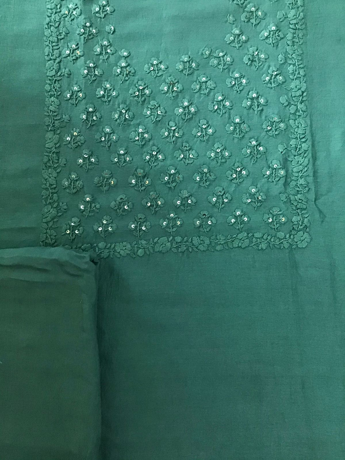 Pure Chanderi Silk Embroidered Suit - Green