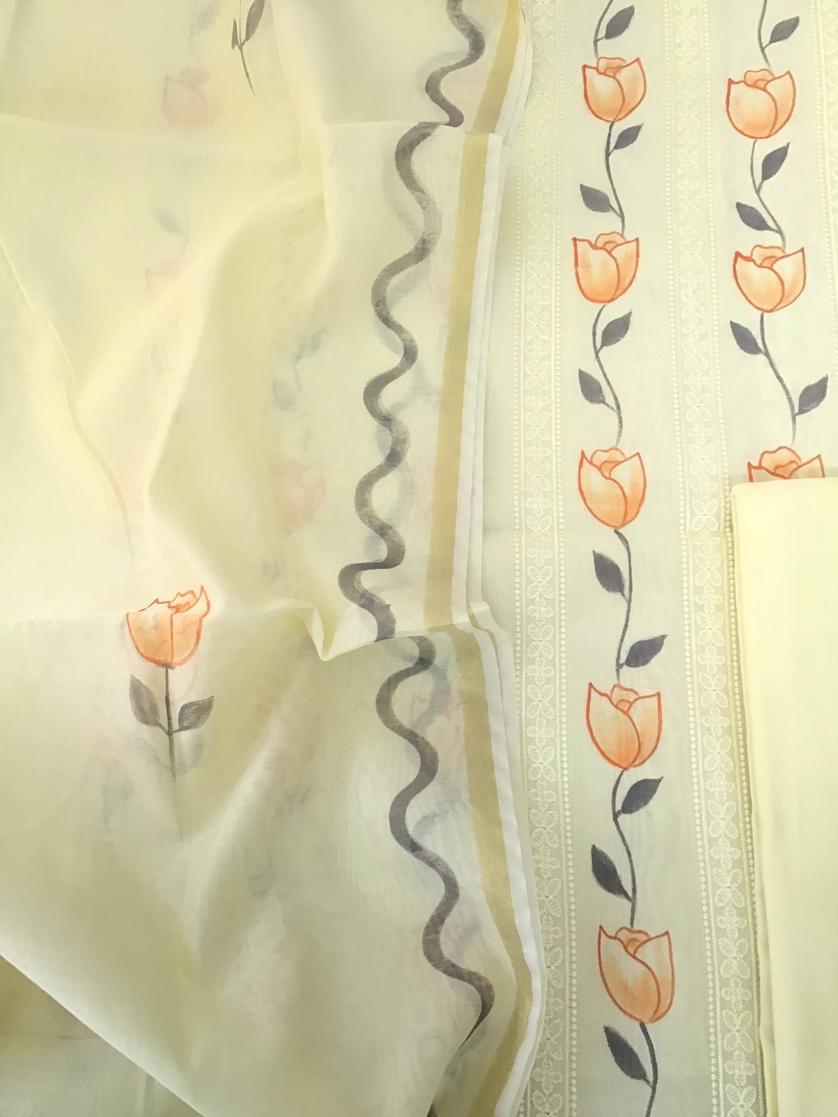 Soft Chanderi Cotton Brush Painted Embroidered Suit - Yellow