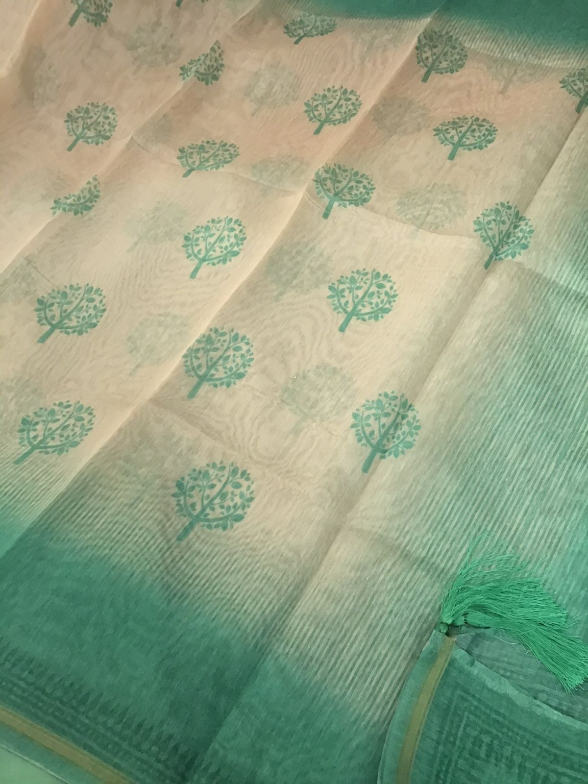 Soft Kora Chanderi Printed Embroidered Suit - Green