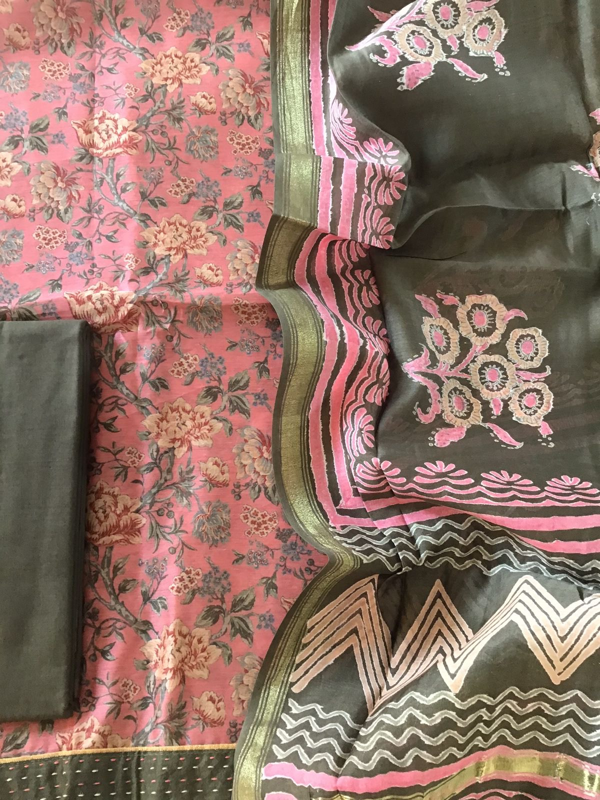 Pure Chanderi Printed Suit - Pink