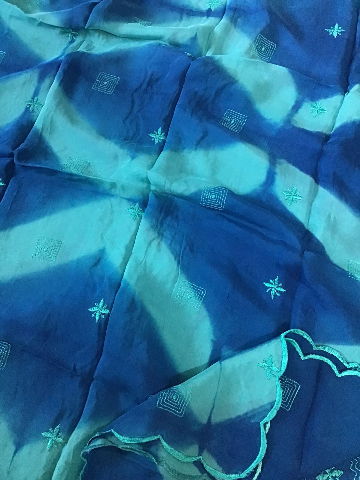 Pure Linen Chanderi Silk Embroidered Suit - Blue