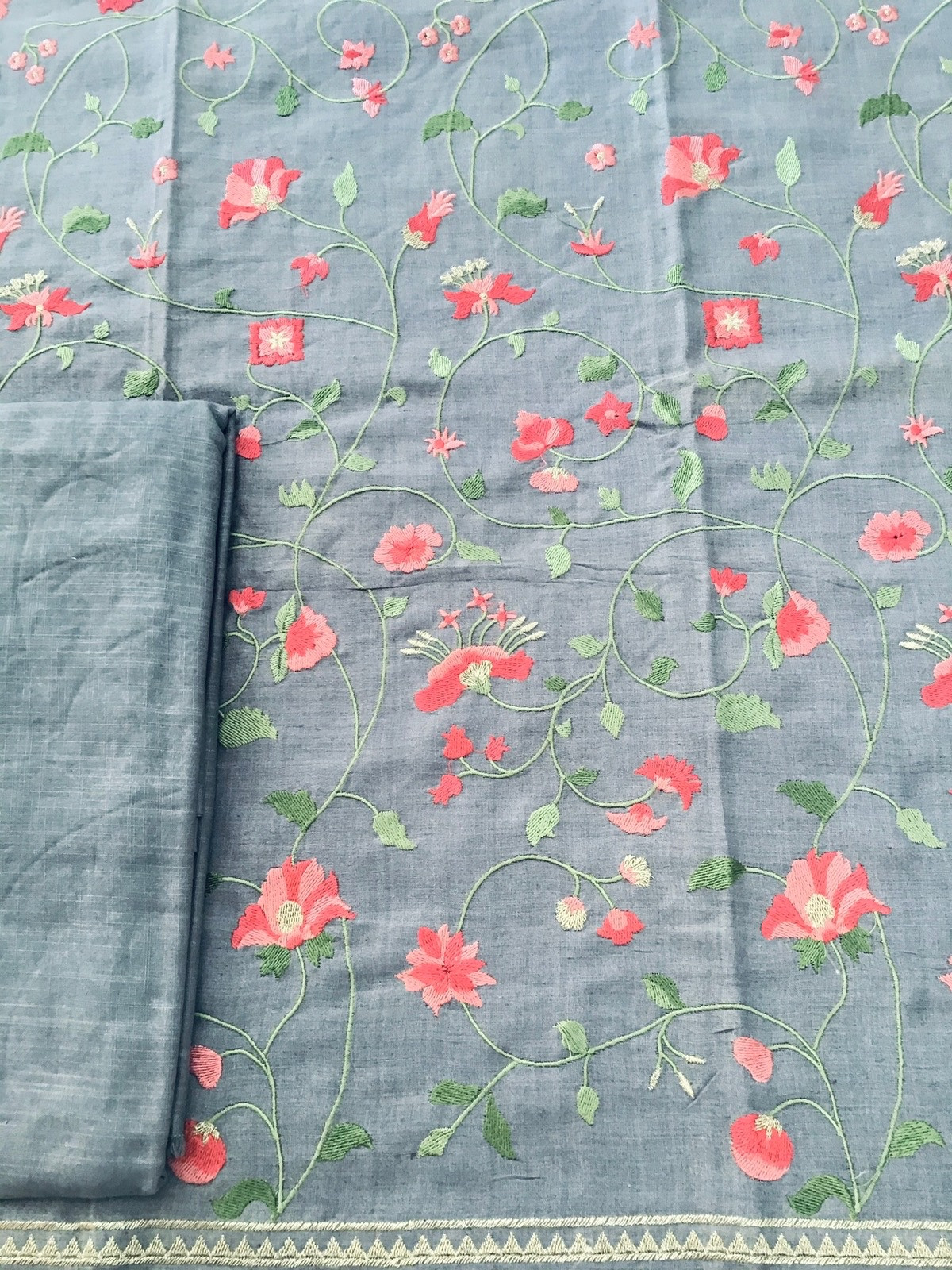 Pure Munga Silk Embroidered Suit - Grey