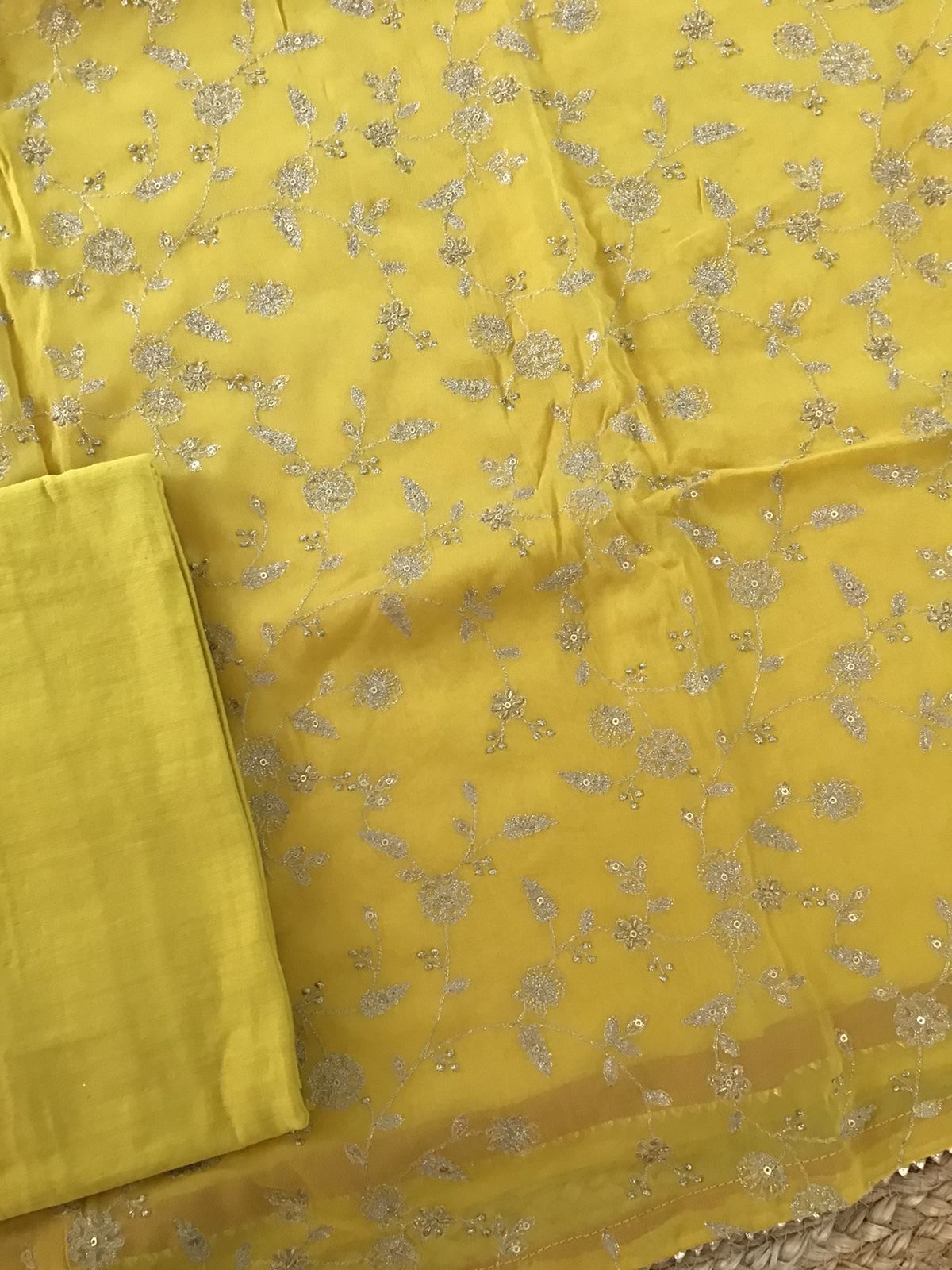Pure Georgette Embroidered Suit - Yellow