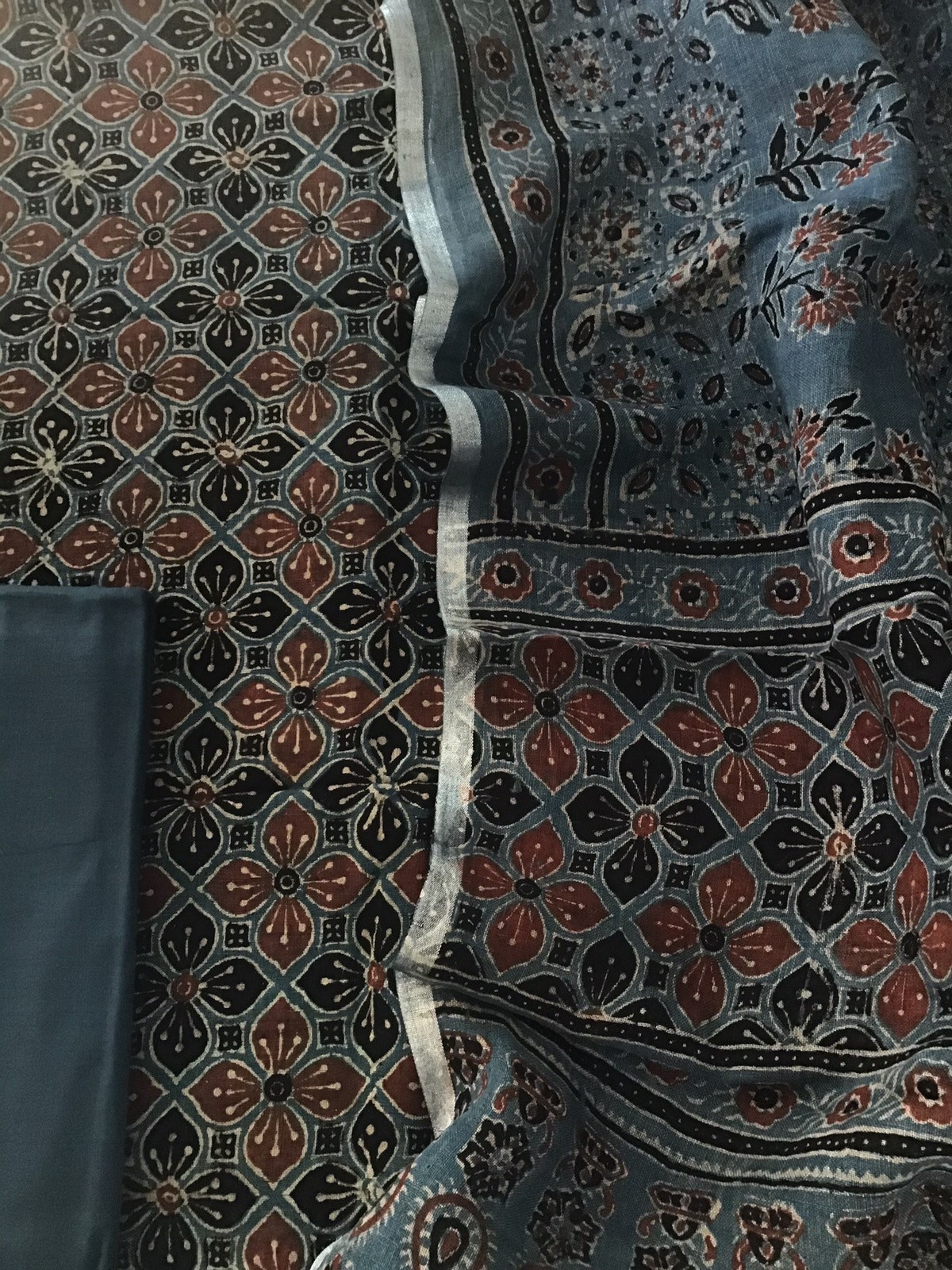 Pure Linen Jute Cotton Ajrakh Printed Suit - Blue