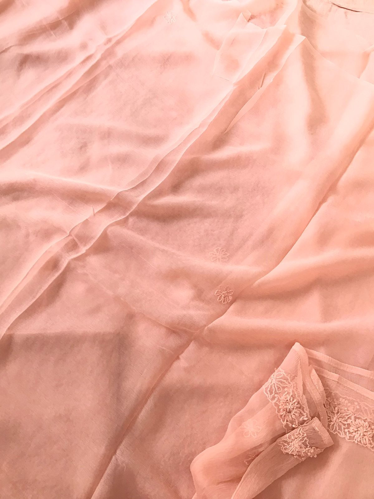 Pure Chinnon Silk Embroidered Suit - Peach