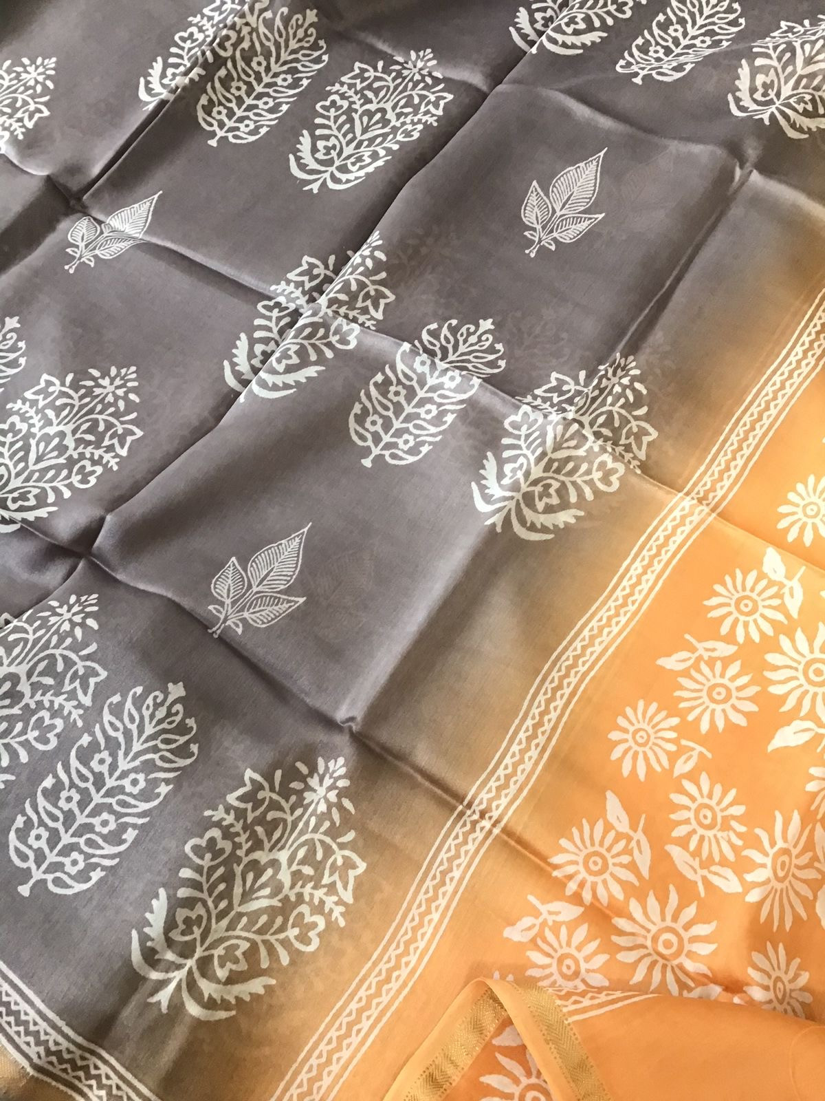 Pure Maheshwari Printed Suit - Orange