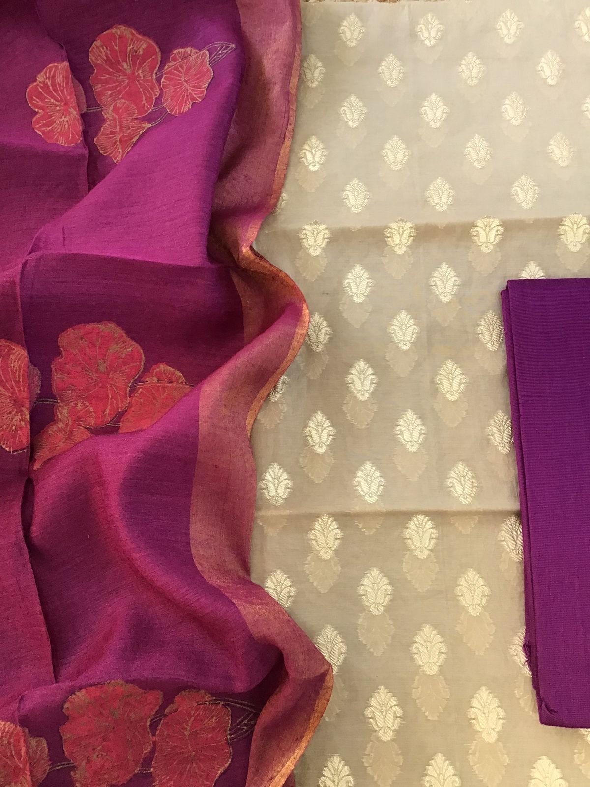 Lorex Banarasi Chanderi Suit With Tussar Dupatta - Beige