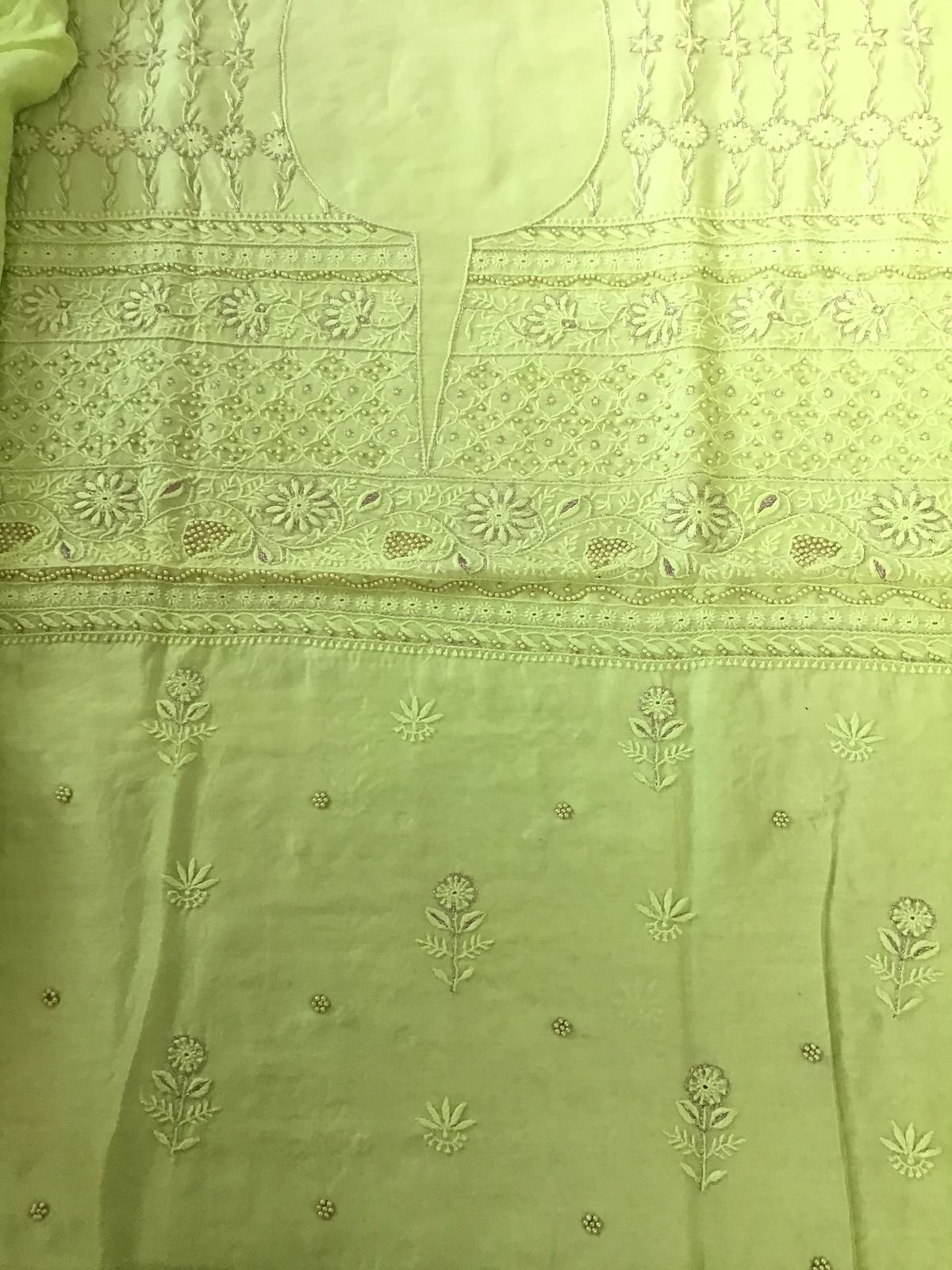 Pure Chanderi Chikankari Embroidered Suit - Lime