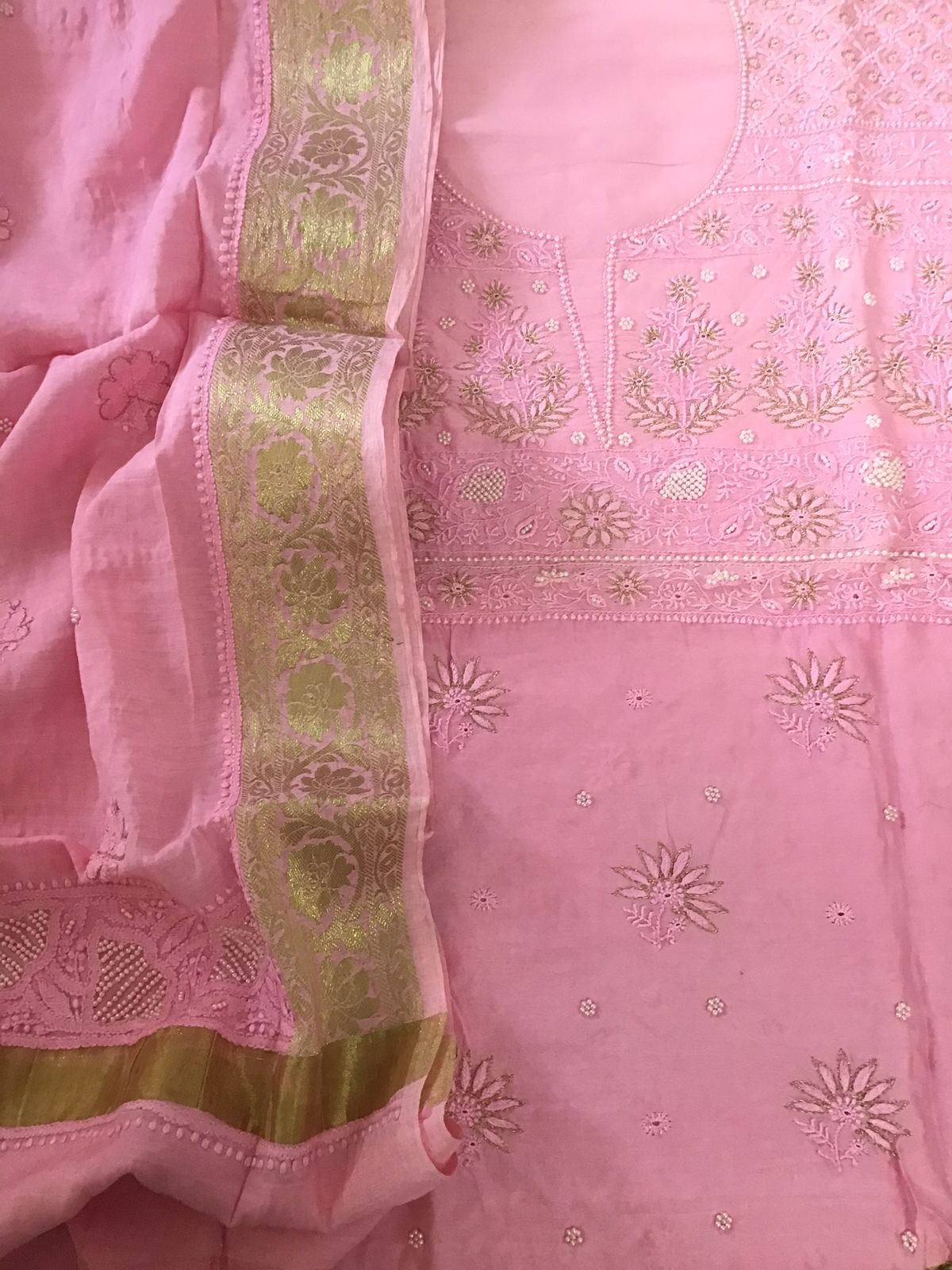 Pure Chanderi Chikankari Embroidered Suit - Pink