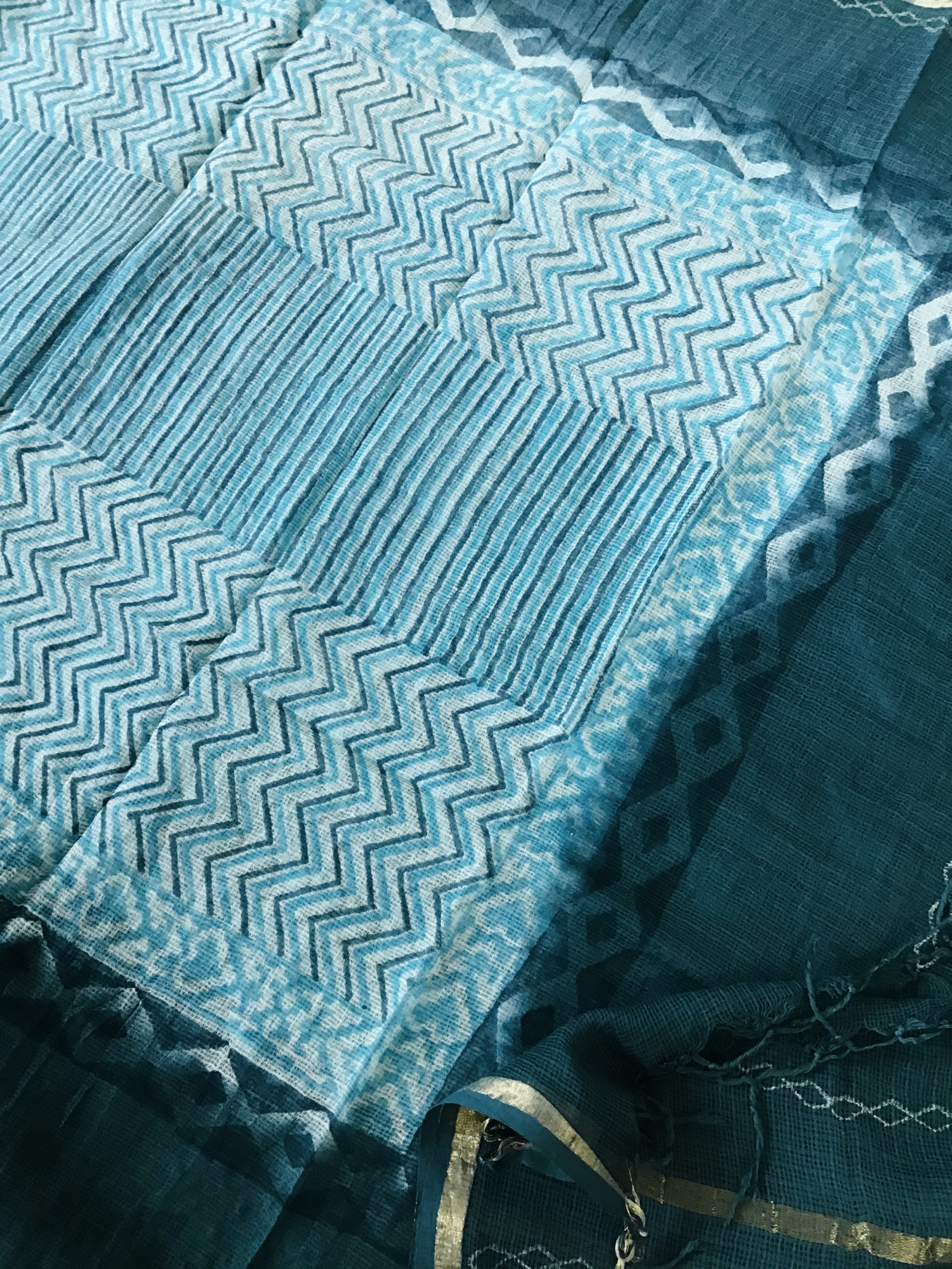 Pure Ikkat Cotton Printed Embroidered Border Suit - Blue