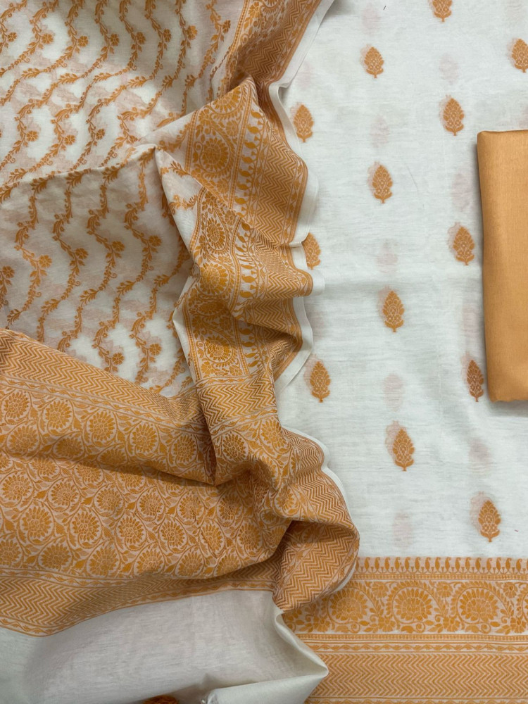 Image of Pure Chanderi Banarasi Weaved Suit - Offwhite