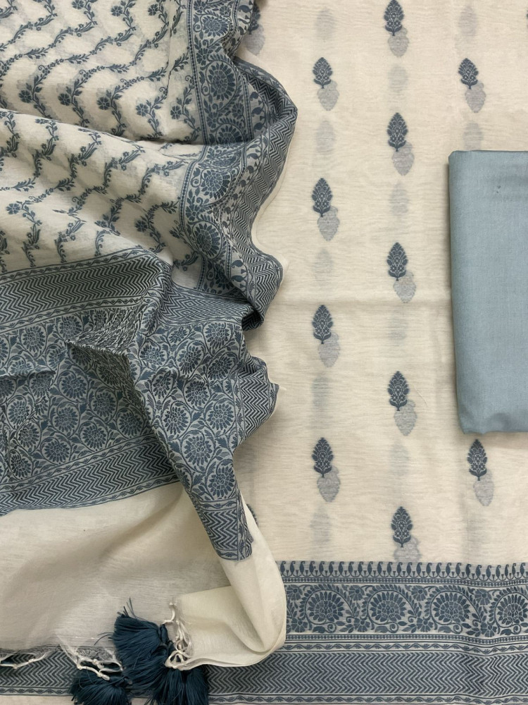 Image of Pure Chanderi Banarasi Weaved Suit - Offwhite