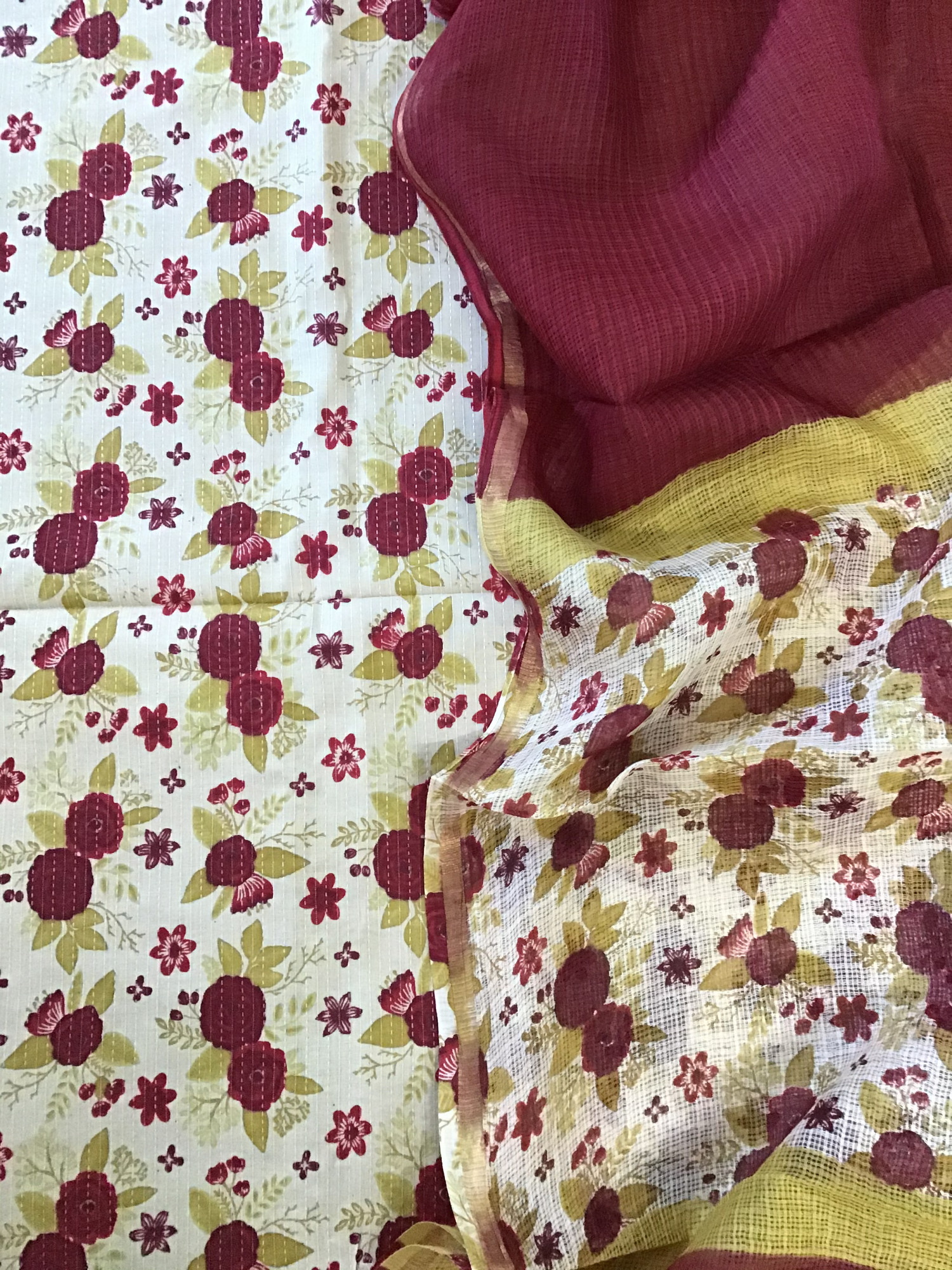 Pure Cotton Printed Embroidered Border Suit - Beige