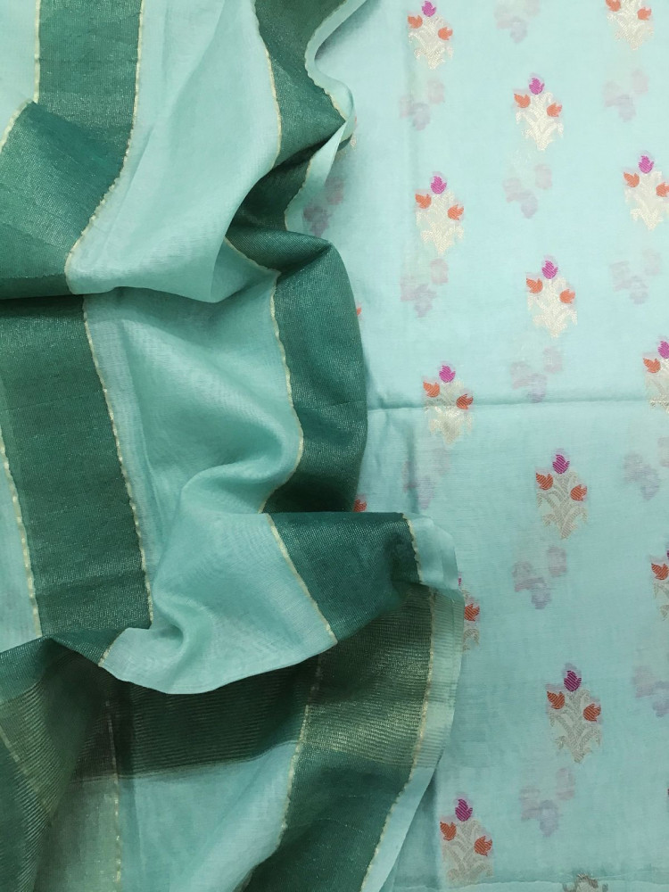 Image of Soft Chanderi Banarasi Weaved Suit - Sea Green