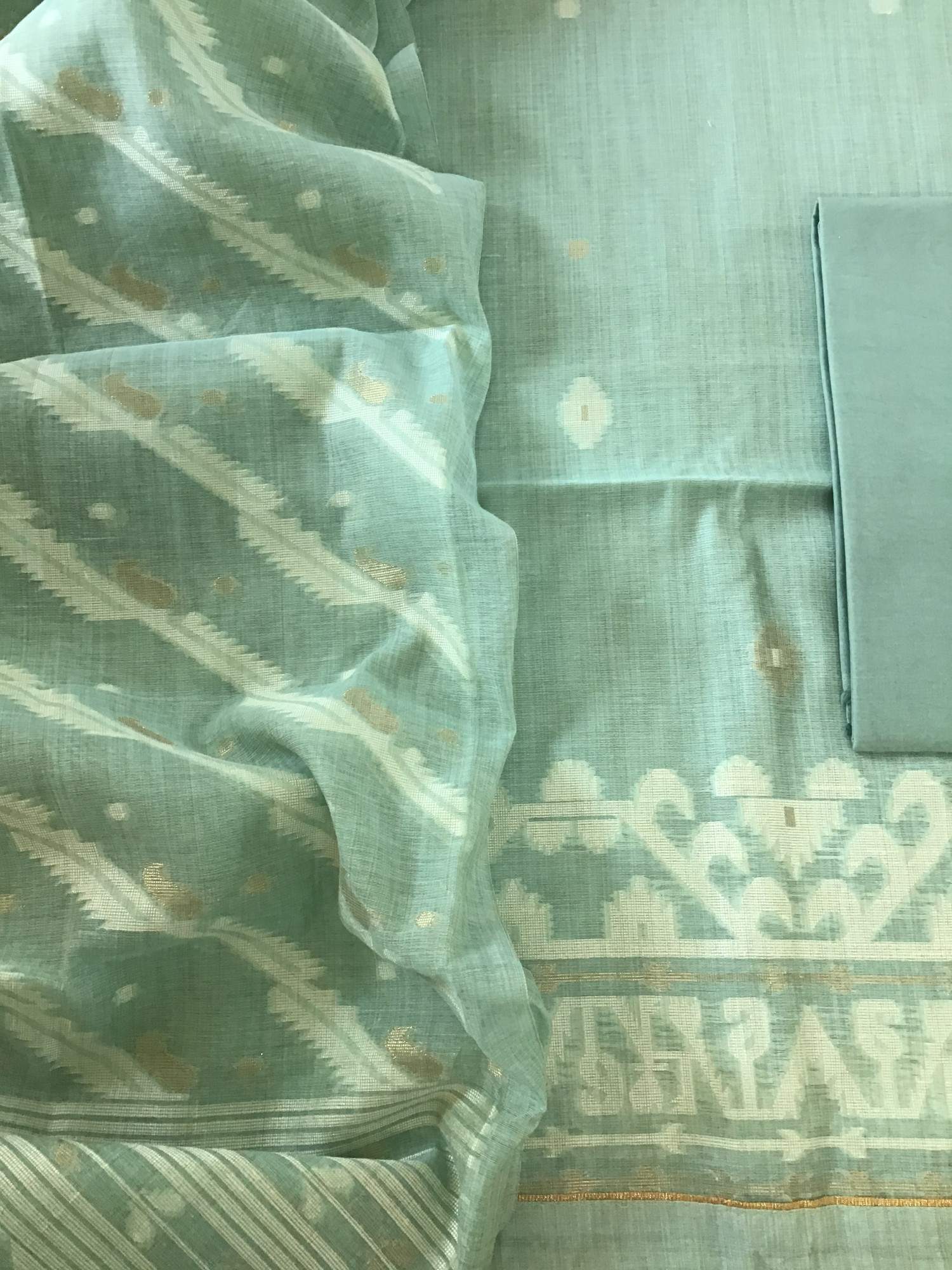 Soft Slub Chanderi Jamdani Weaved Suit - Blue