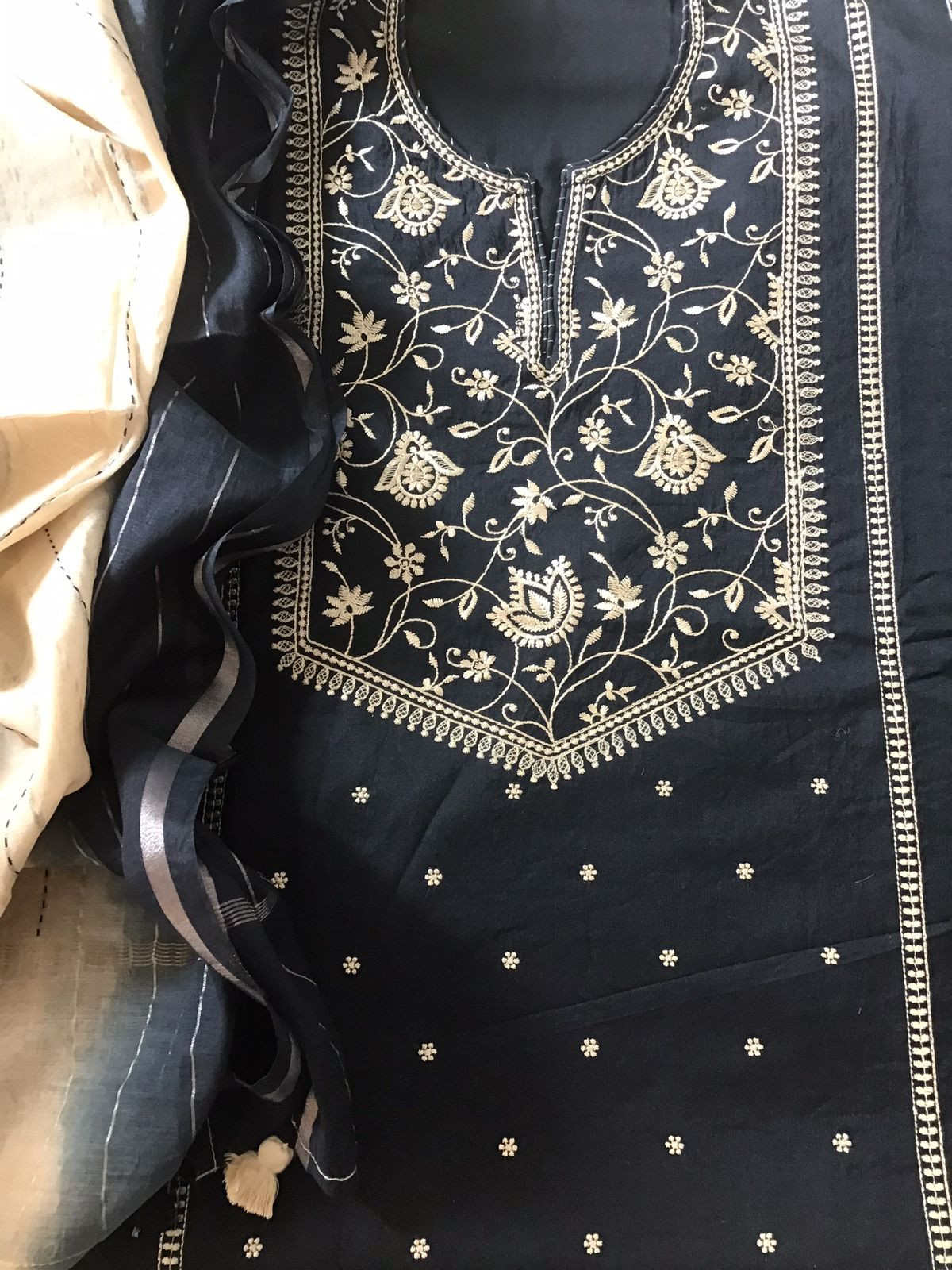 Pure Fine Upada Silk Embroidered Suit - Black