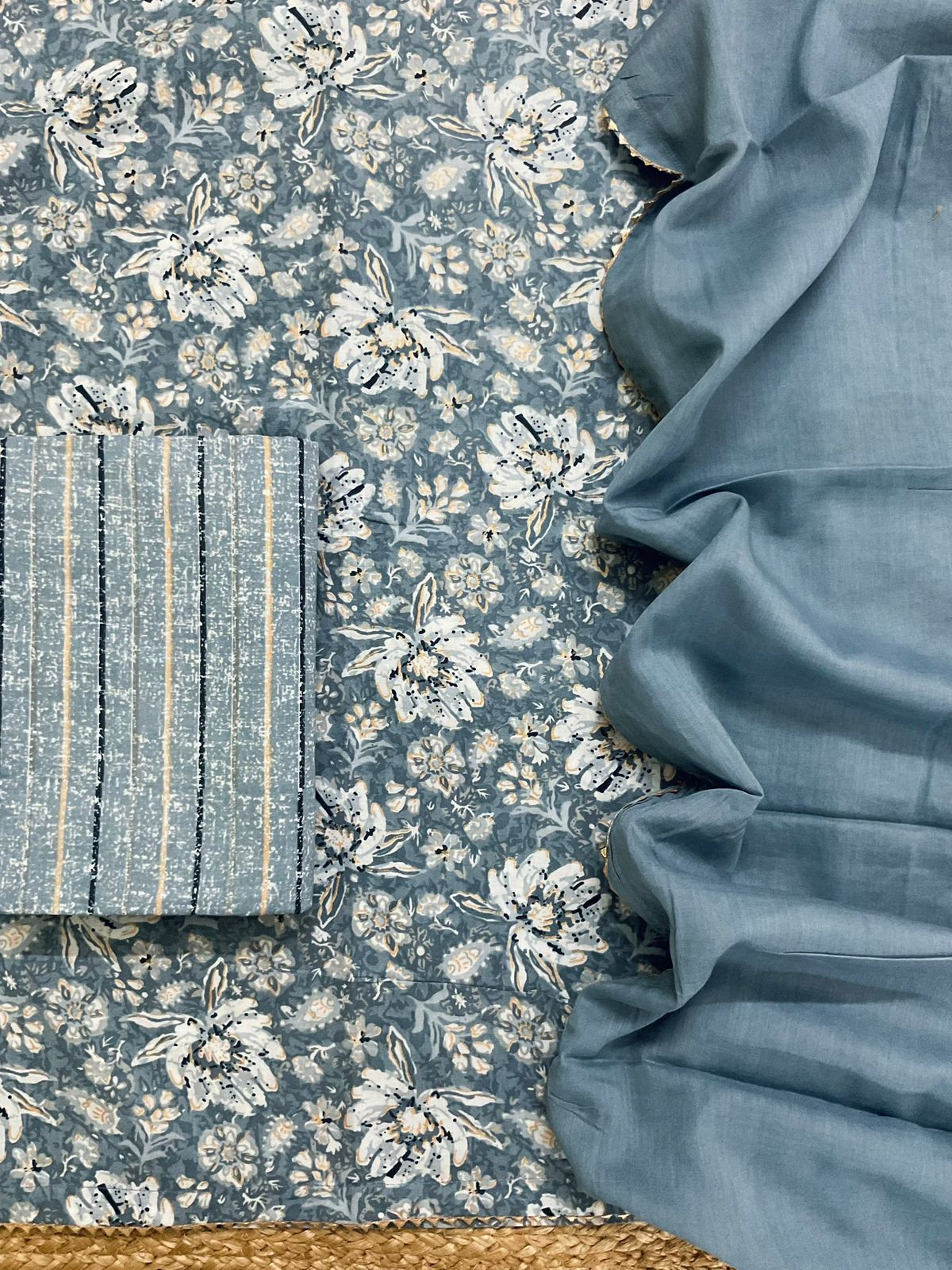 Pure Fine Cotton Printed Suit - Blue