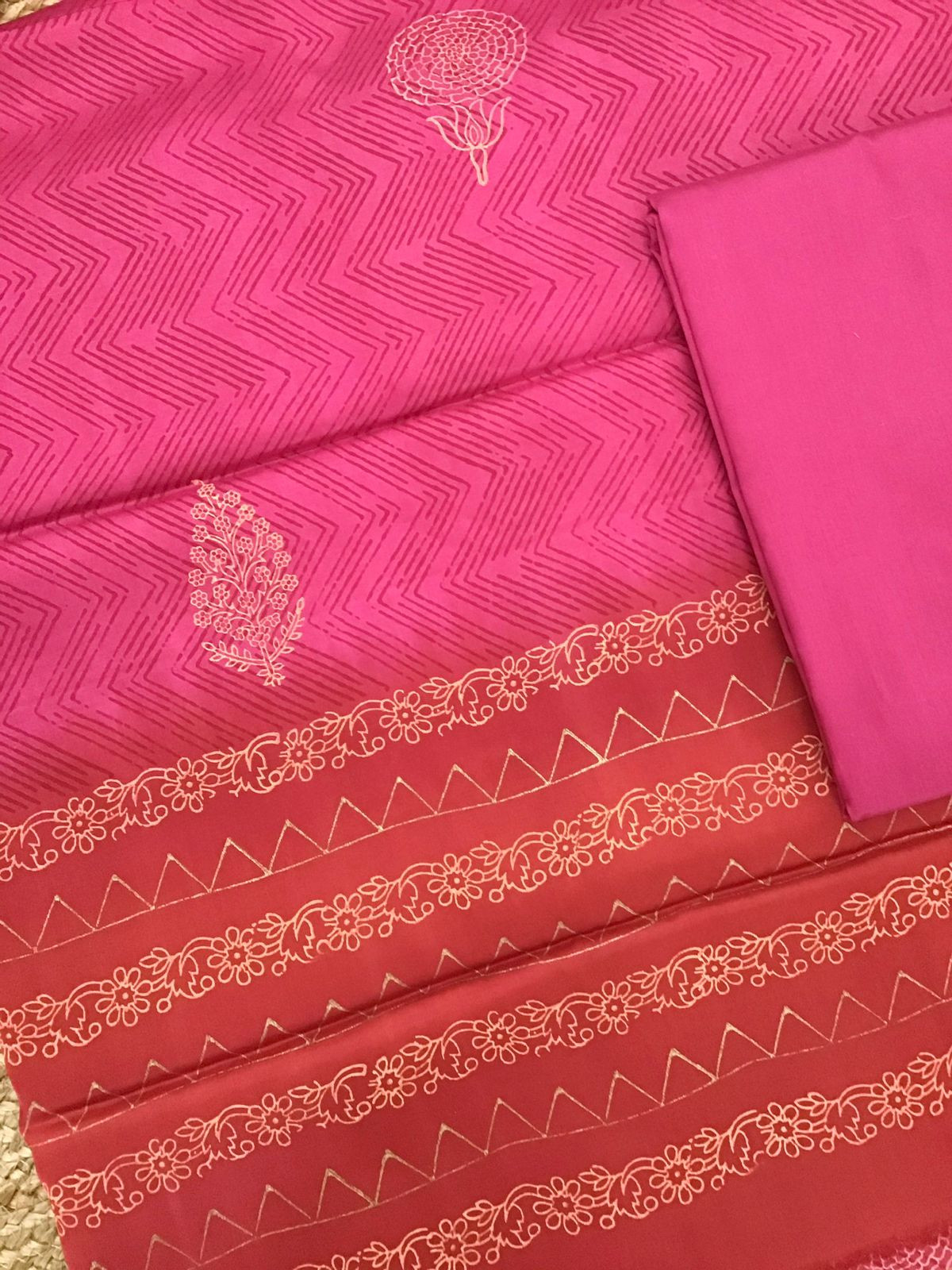 Pure Cotton satin Printed Suit - Pink