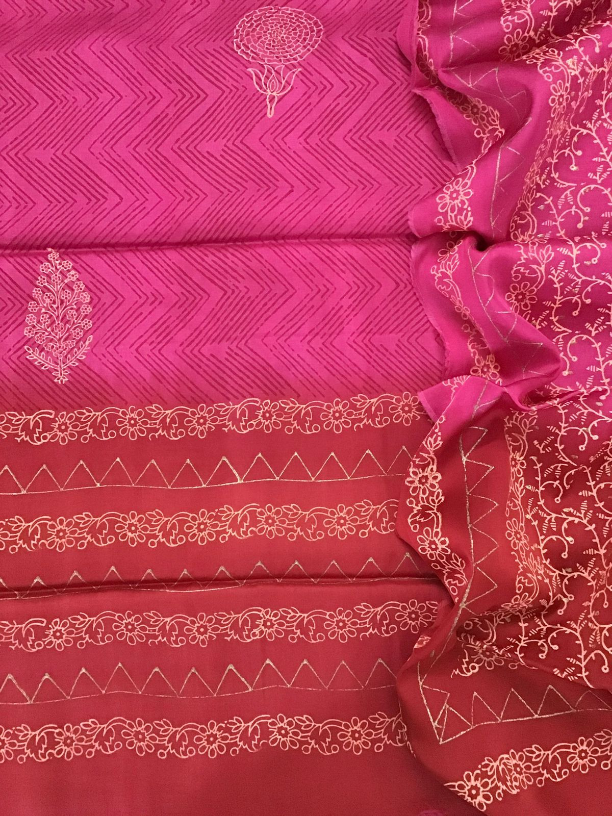 Pure Cotton satin Printed Suit - Pink
