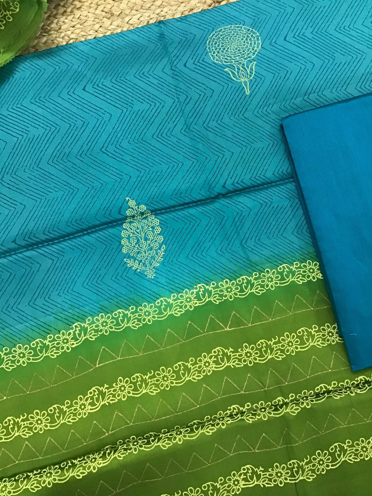 Pure Cotton Silk Printed Suit - Blue