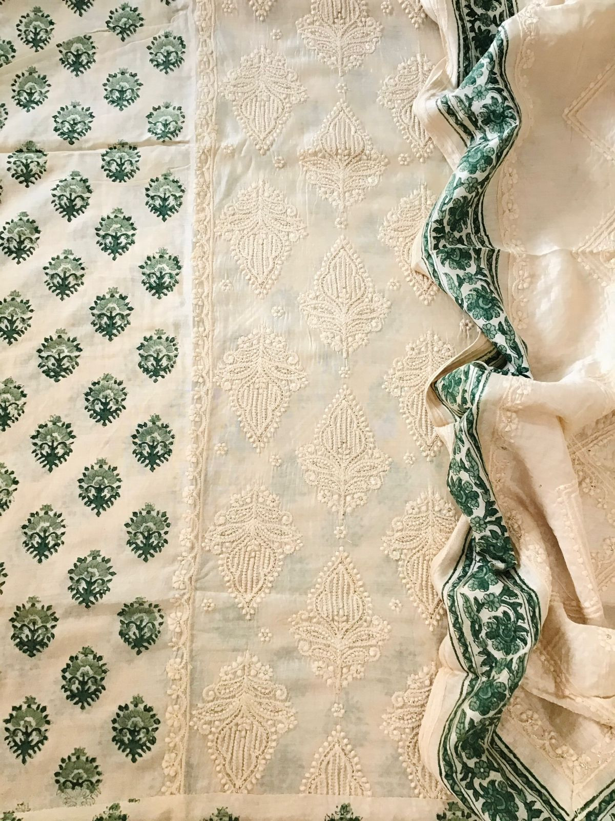 Pure Muslin Printed Embroidered Suit - Offwhite