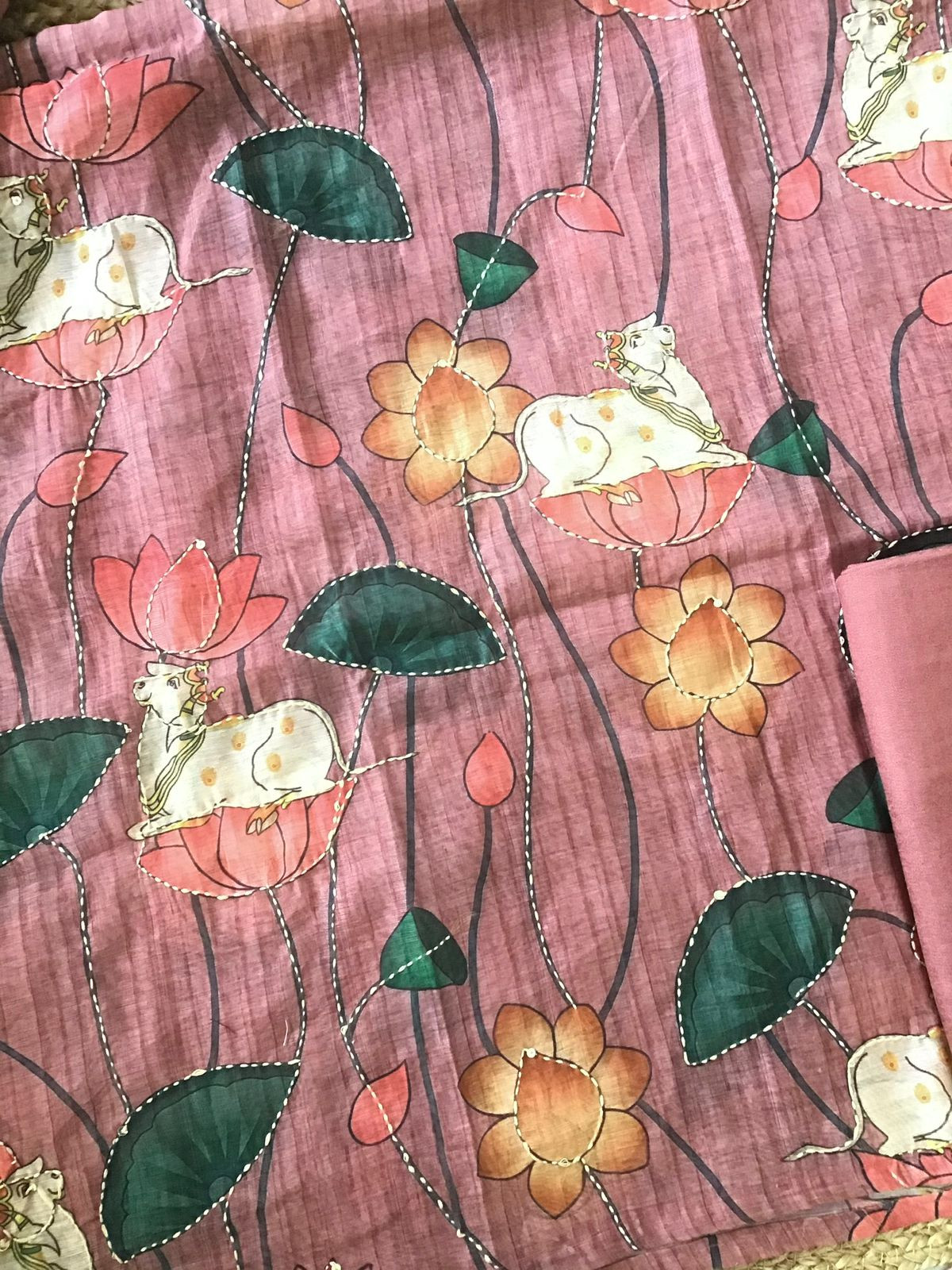 Soft Kora Chanderi Printed Embroidered Suit - Pink