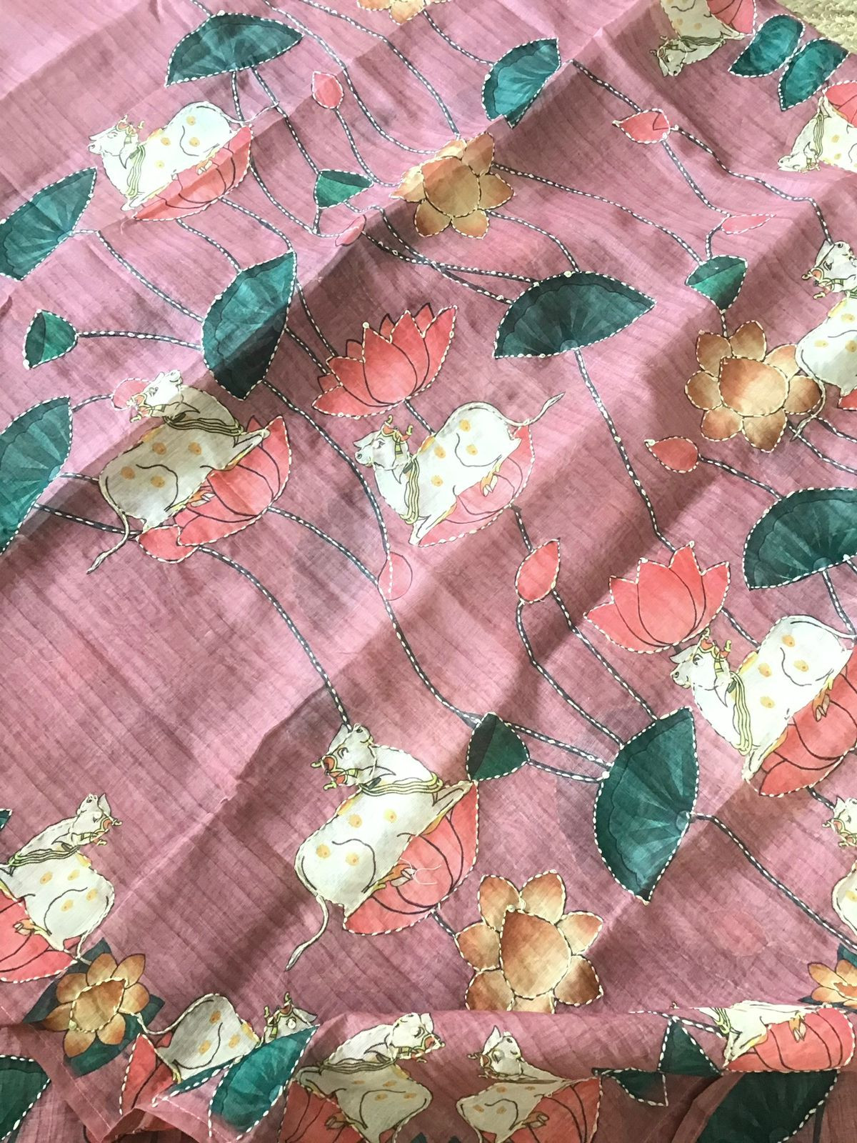 Soft Kora Chanderi Printed Embroidered Suit - Pink
