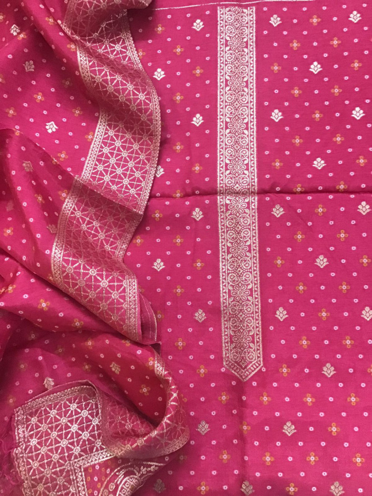 Image of Soft Upada Silk Banarasi Weaved Suit - Pink