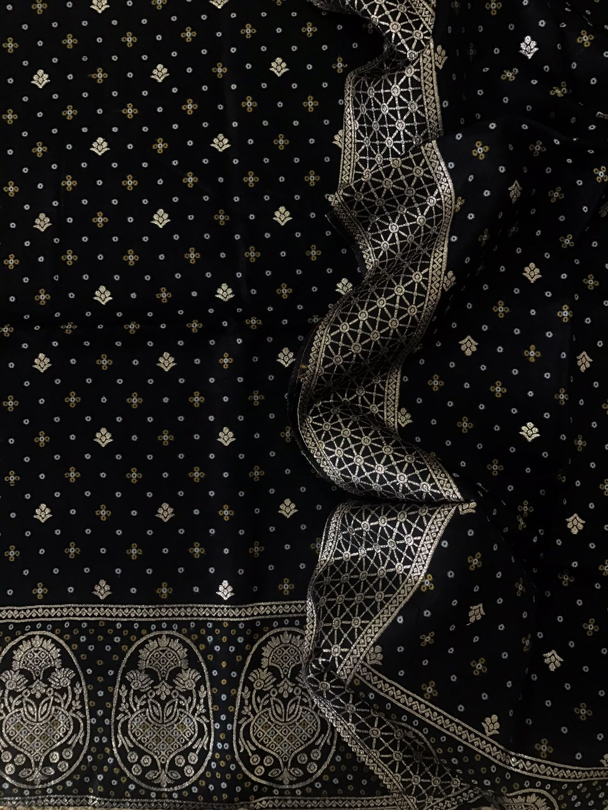 Soft Upada Silk Banarasi Weaved Suit - Black