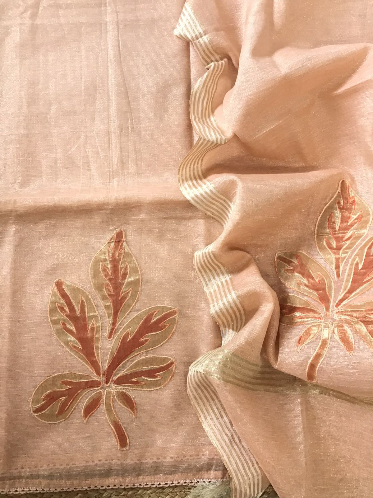 Soft Tissue Chanderi Embroidered Suit - Peach