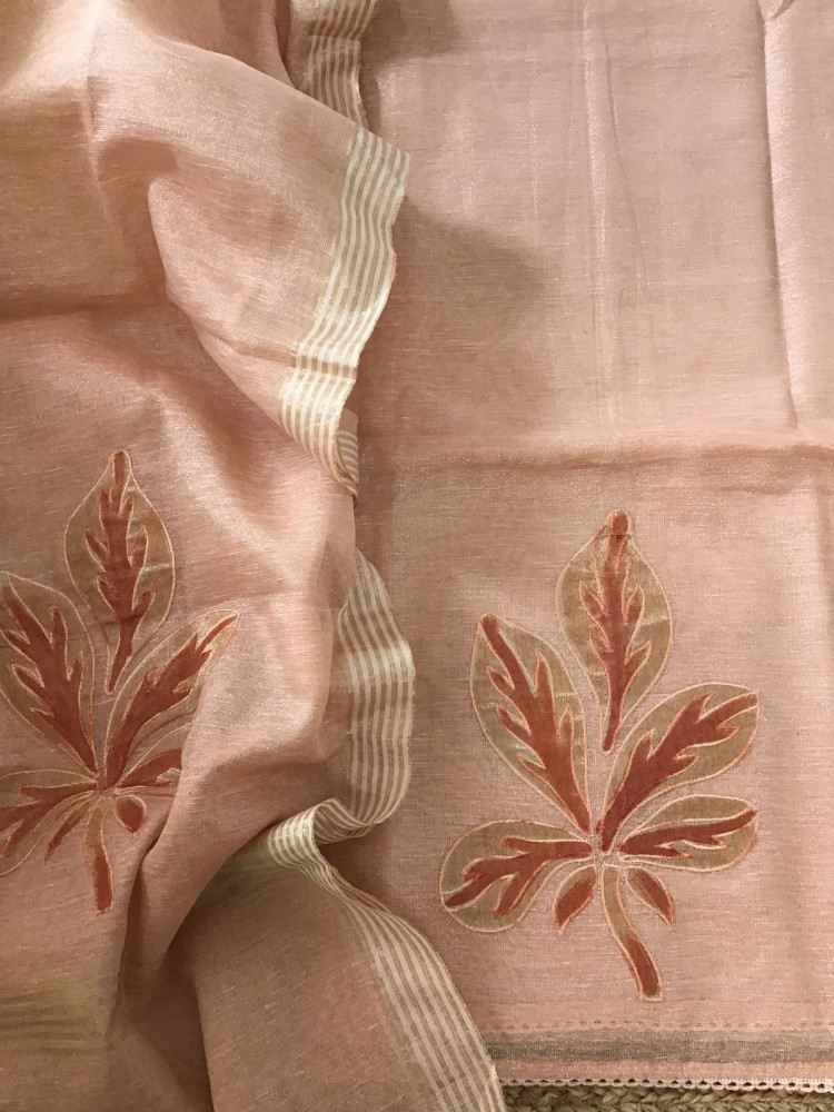 Image of Soft Tissue Chanderi Embroidered Suit - Peach