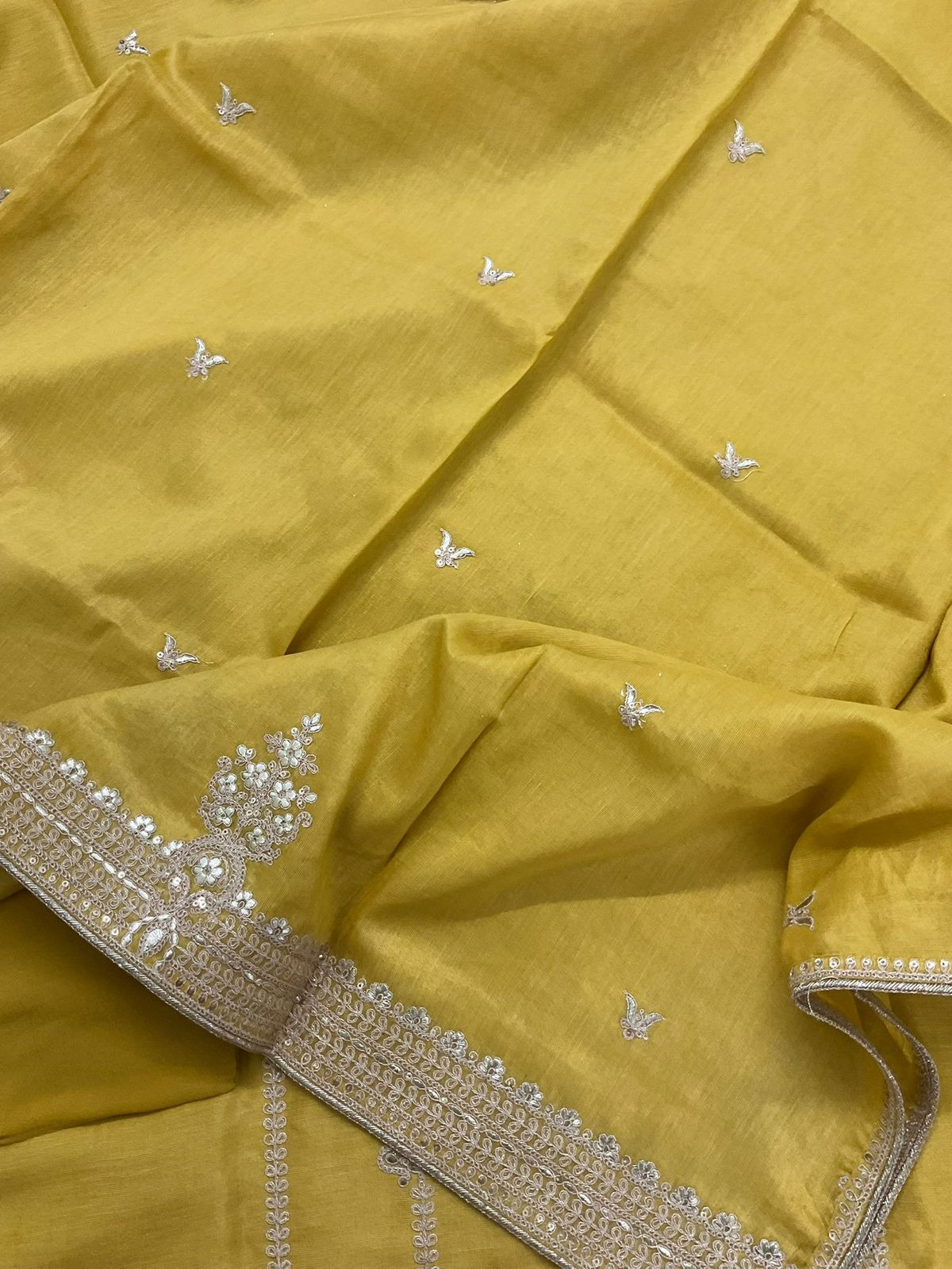 Pure Tissue Chanderi Embroidered Suit - Yellow