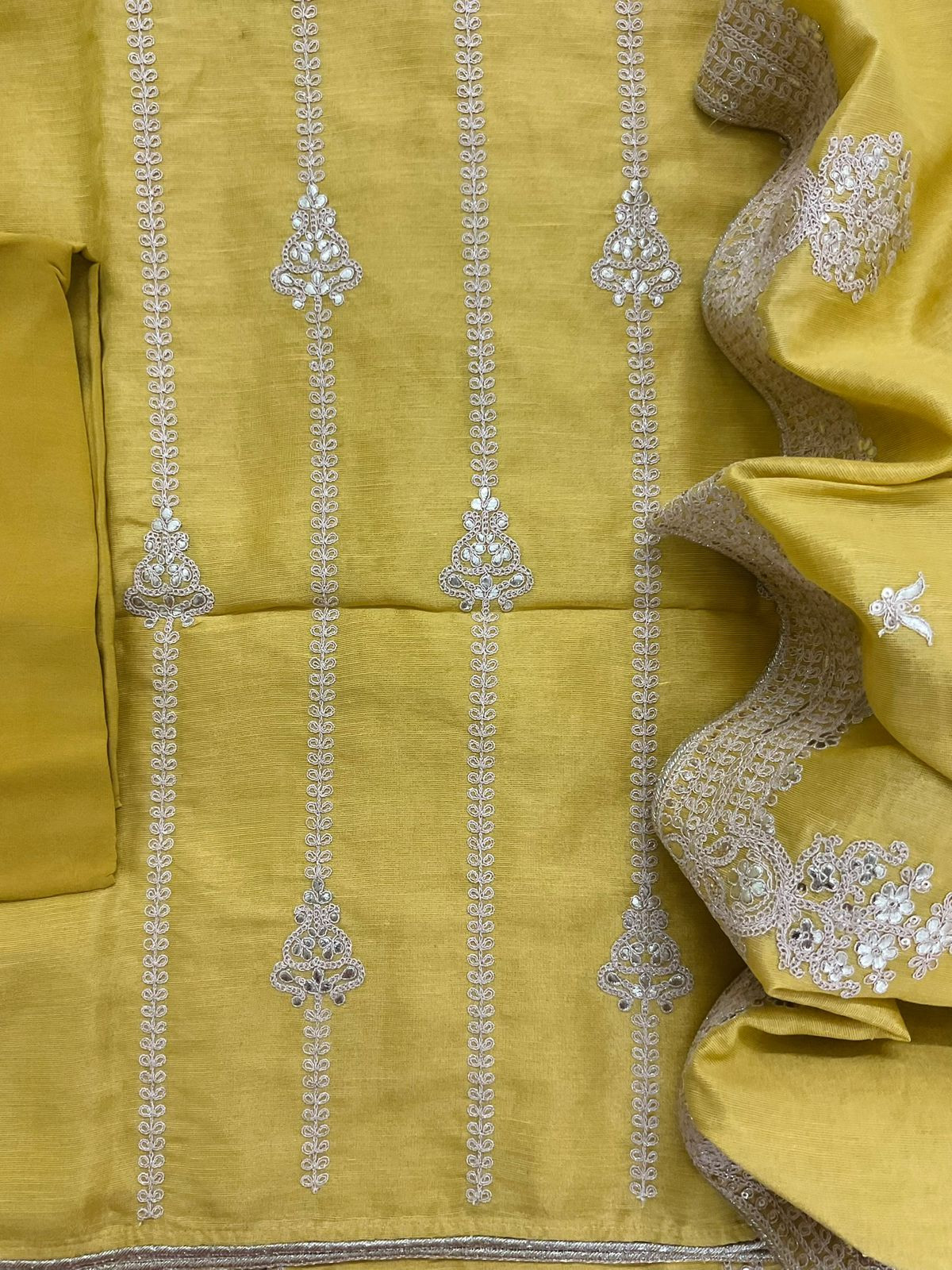 Pure Tissue Chanderi Embroidered Suit - Yellow