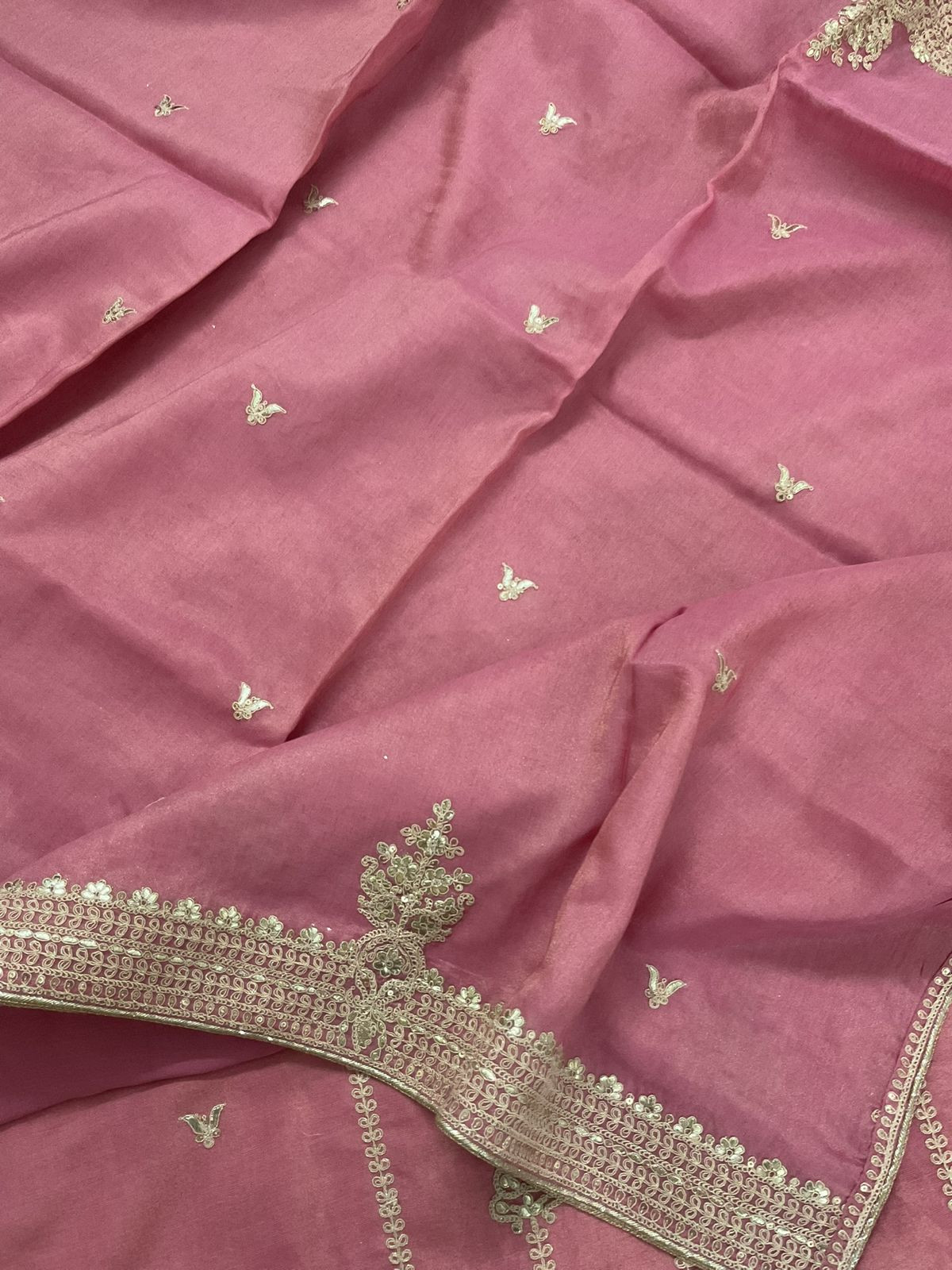 Pure Tissue Chanderi Embroidered Suit - Pink